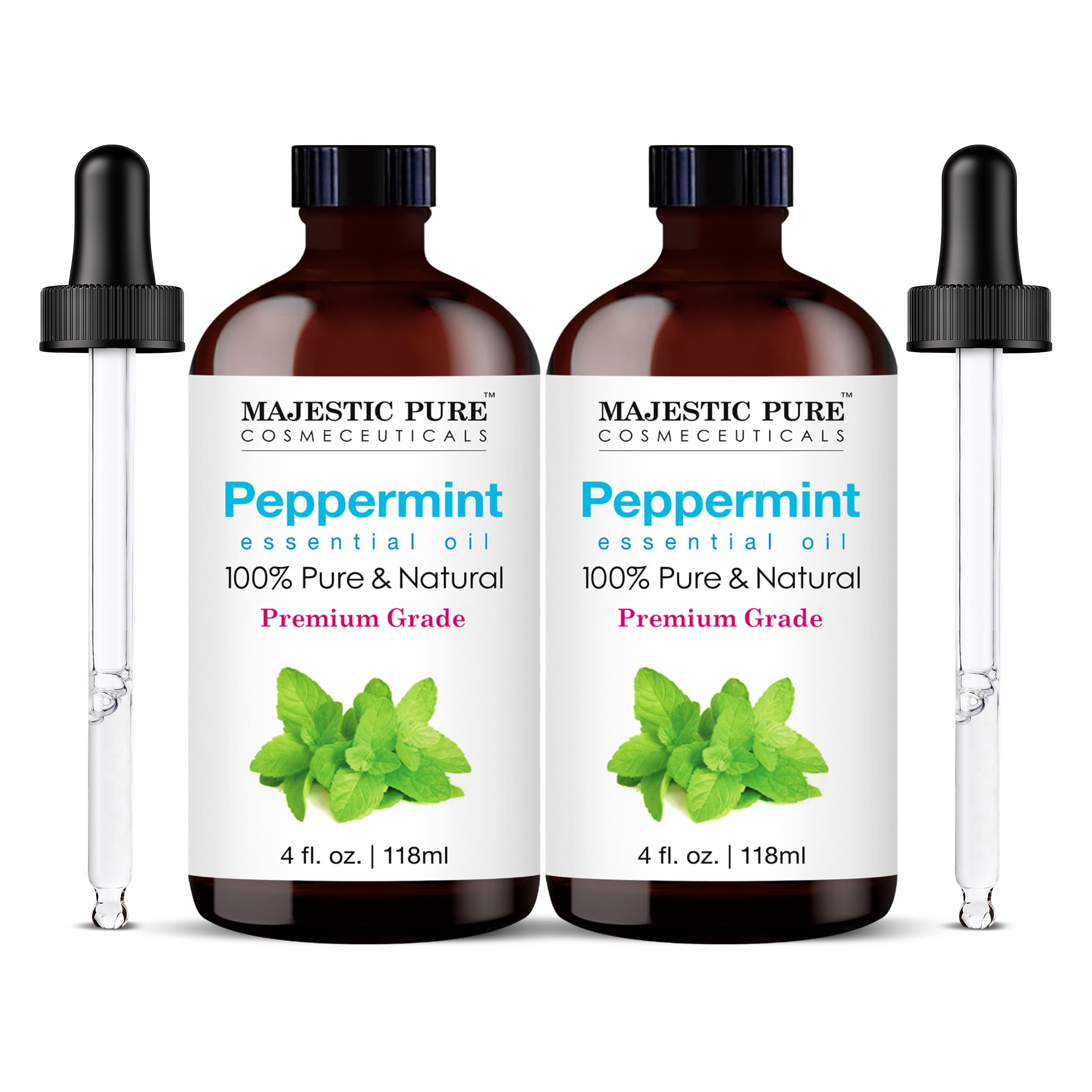 Majestic Pure Peppermint Essential Oil – 4 Fl Oz x 2, 100% Pure & Natural