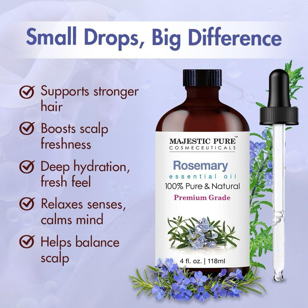 Majestic Pure Rosemary Essential Oil - 4 oz, 100% Pure & Natural in Amber Glass Dropper