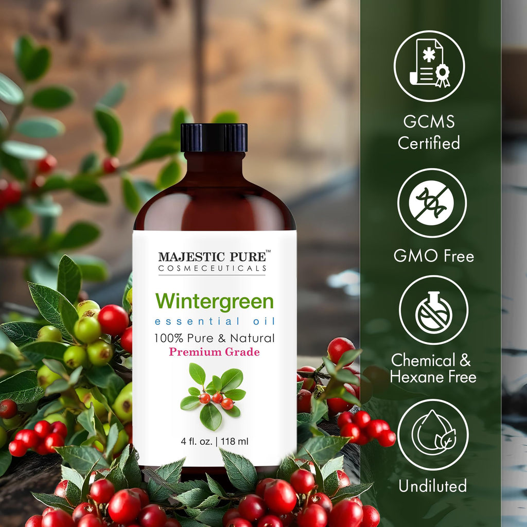Majestic Pure Wintergreen Essential Oil – 4 oz Glass Dropper – 100% Pure & Natural