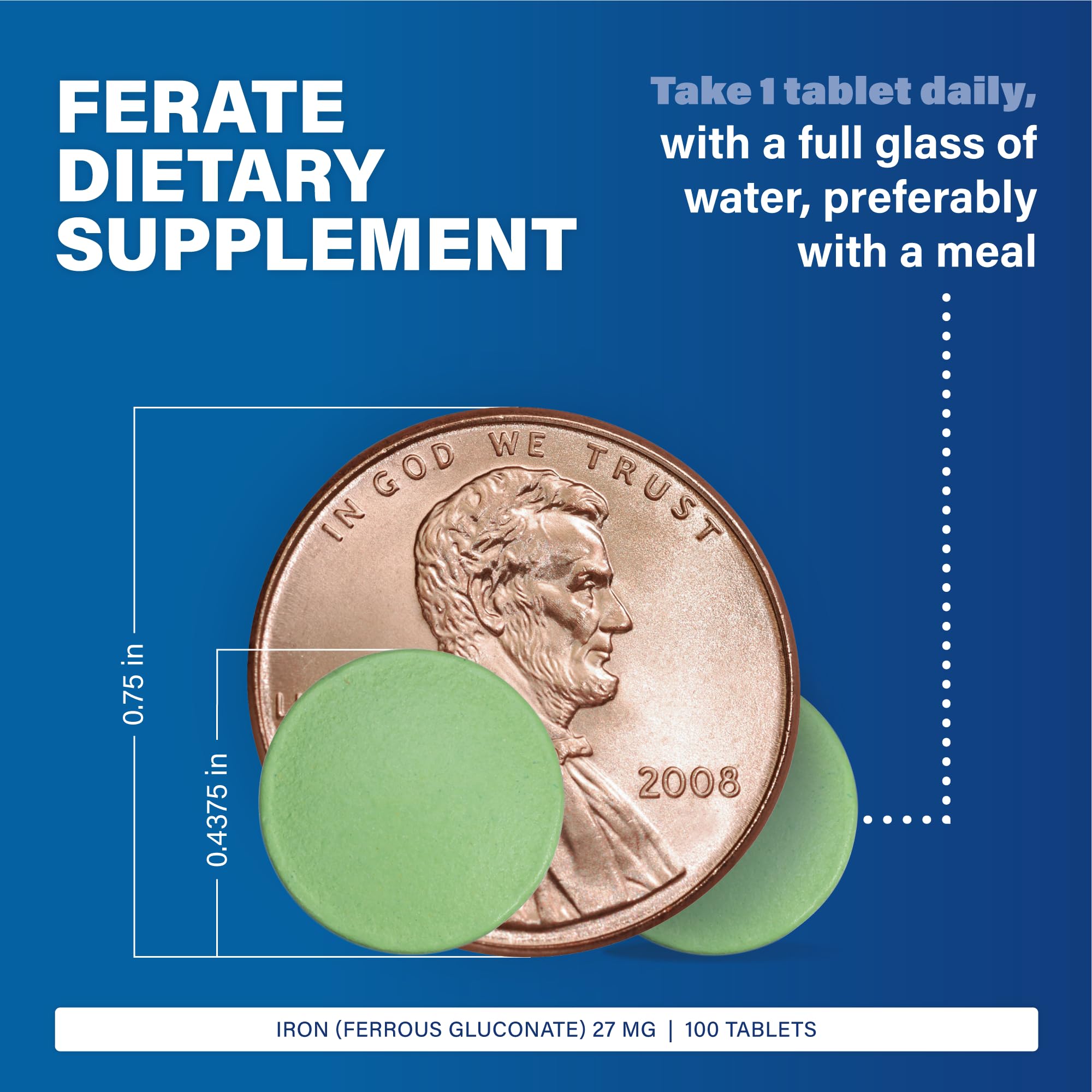 Major 27 mg Ferate Tabs - Ferrous Gluconate Iron Supplement, 100 Count (1 Pack)