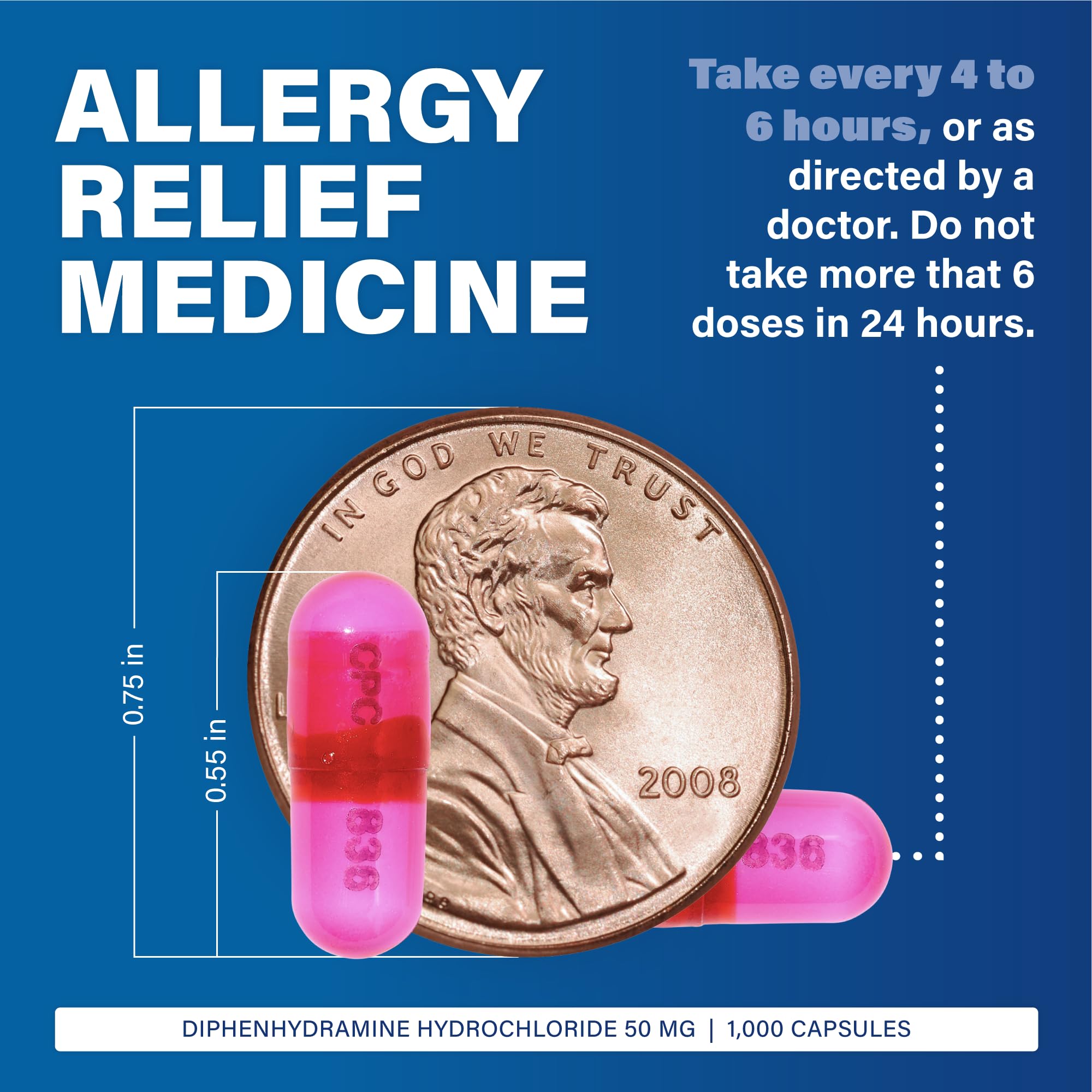 MAJOR Banophen Diphenhydramine HCl 50 mg Capsules – Temporary Allergy Relief (1000 Count)
