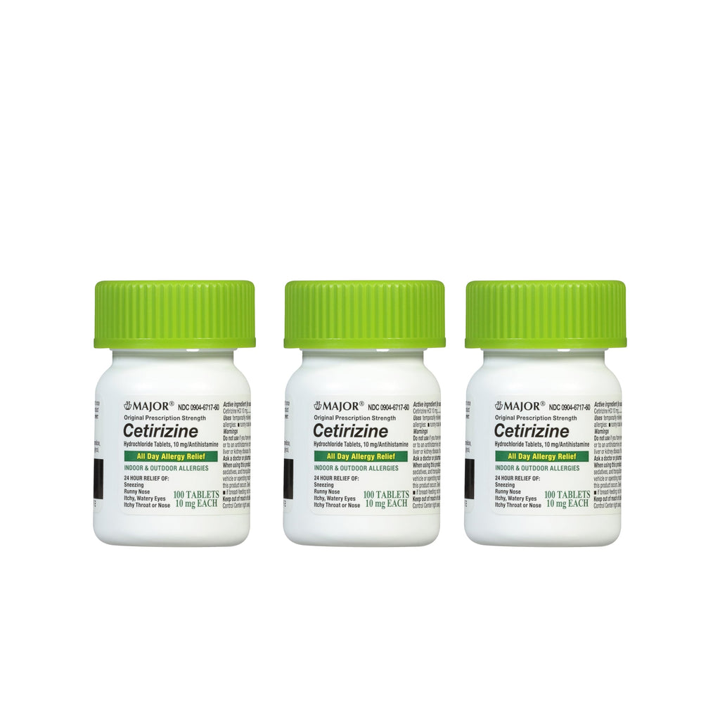 MAJOR Cetirizine Hydrochloride Tablets - 24-Hour Allergy Relief, 10 mg, 3-Pack (100 Count Each)