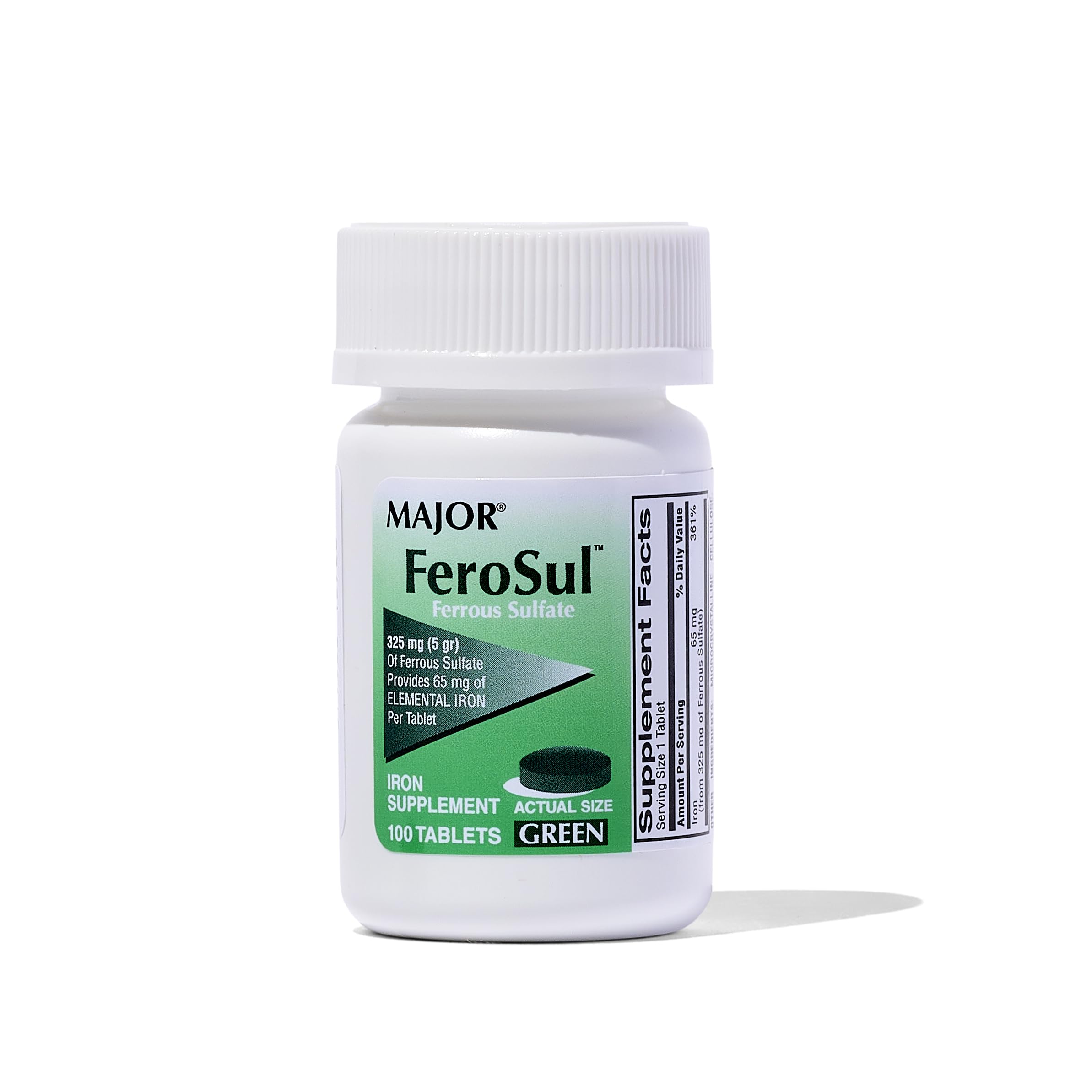 Major Ferosul 325mg Ferrous Sulate – Green Tablets (100 ct)