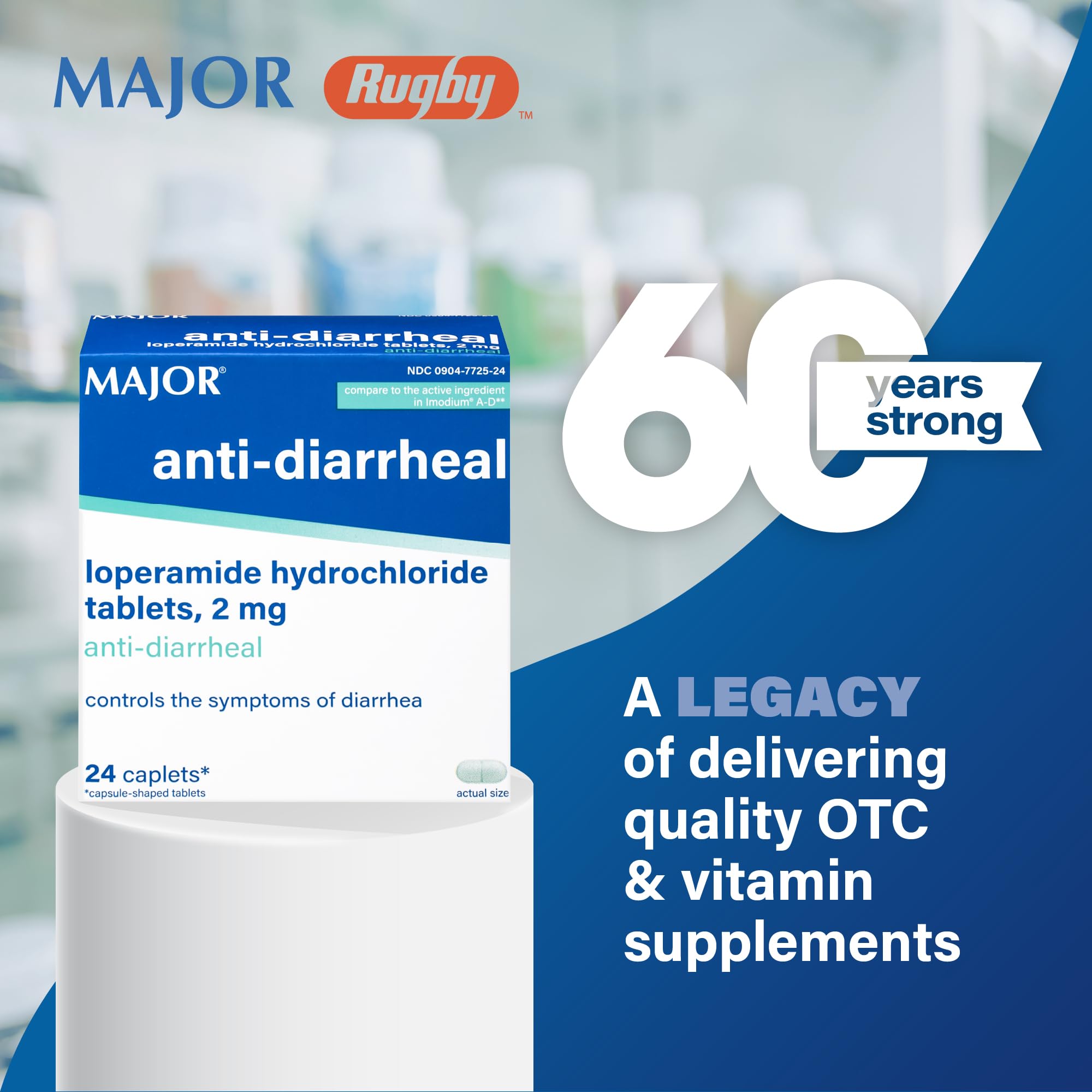 MAJOR Loperamide Hydrochloride 2 mg Anti-Diarrheal Tablets – 24 Caplets
