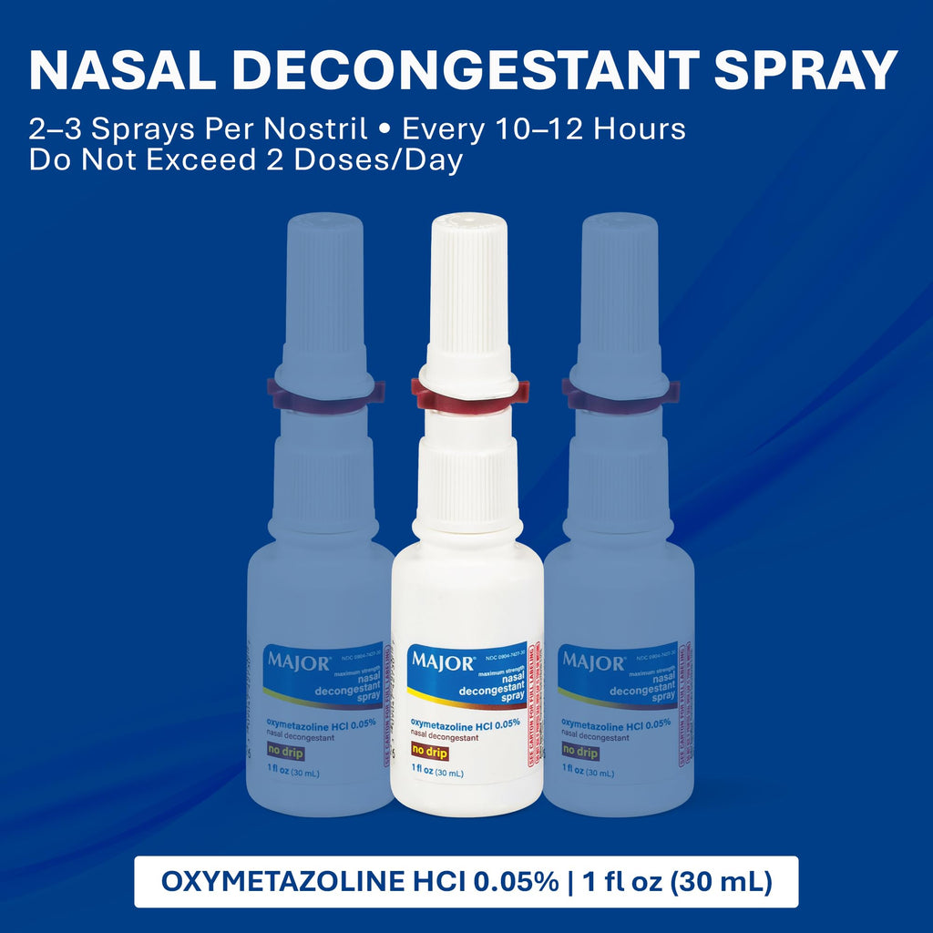 MAJOR Maximum Strength Nasal Decongestant Spray 0.05% Oxymetazoline HCl – Up to 12-Hour Relief (6-Pack, 1 fl oz)