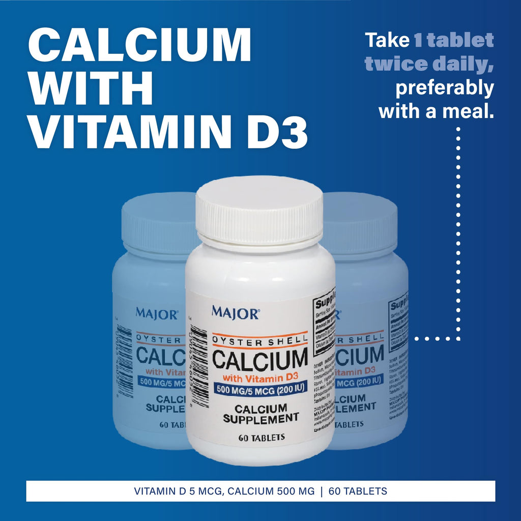 Major Oyster Shell Calcium with Vitamin D3 500 mg / 200 IU – 60 Tablets