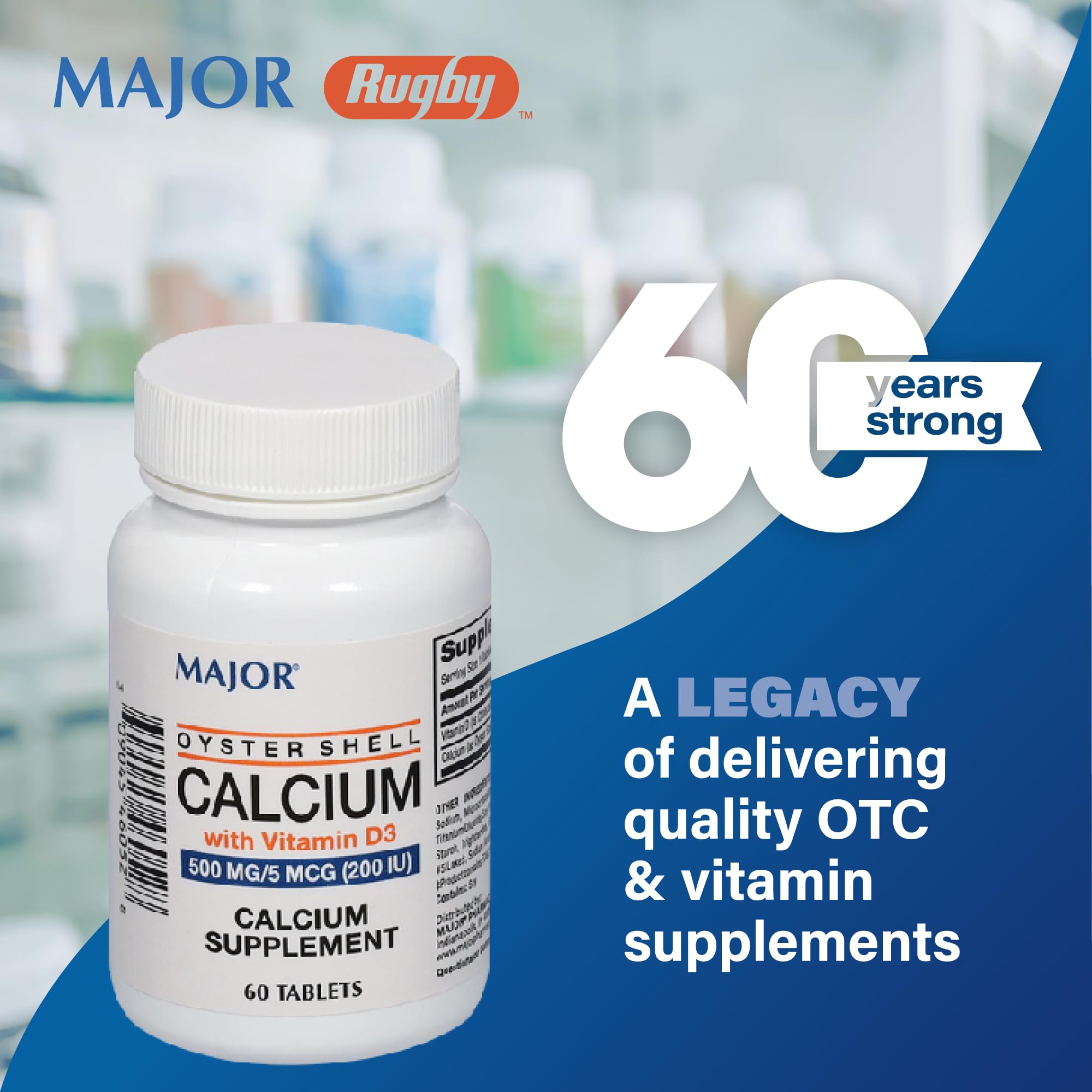 Major Oyster Shell Calcium with Vitamin D3 500 mg / 200 IU – 60 Tablets