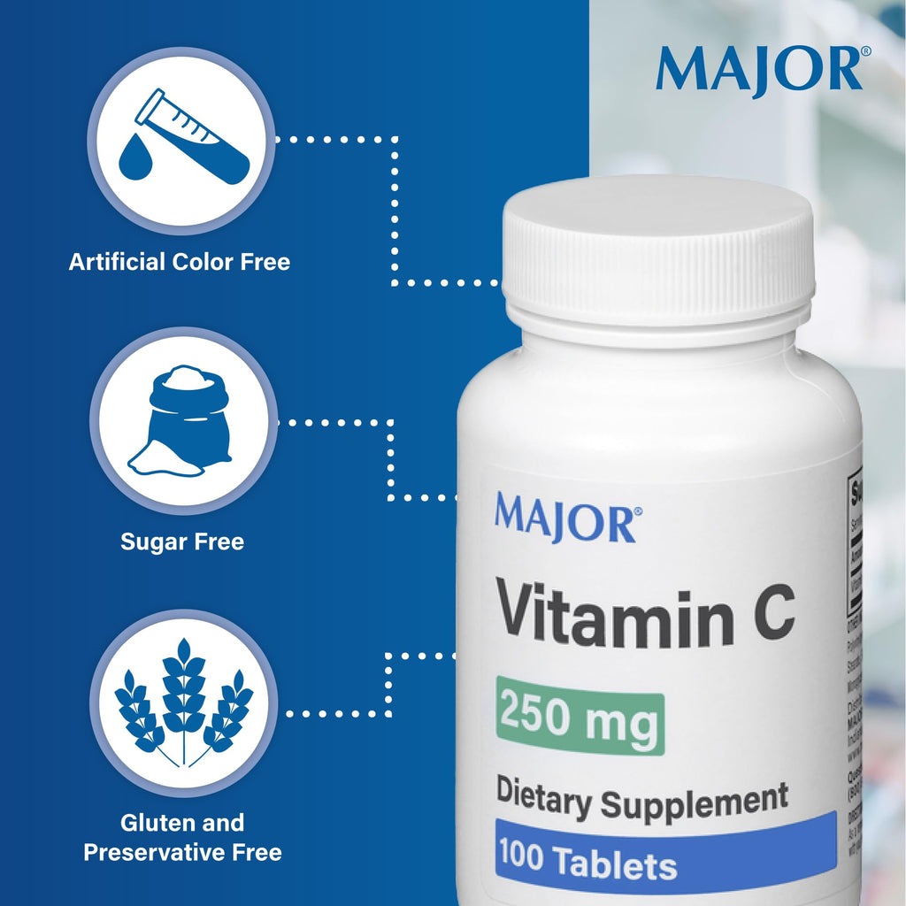 MAJOR Vitamin C 250 mg – 100 Tablets (1 Pack) | Dietary Supplement