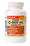Major Vitamin C 500 mg Tablets (Ascorbic Acid) – 300 Count – Dietary Supplement | 1 Pack