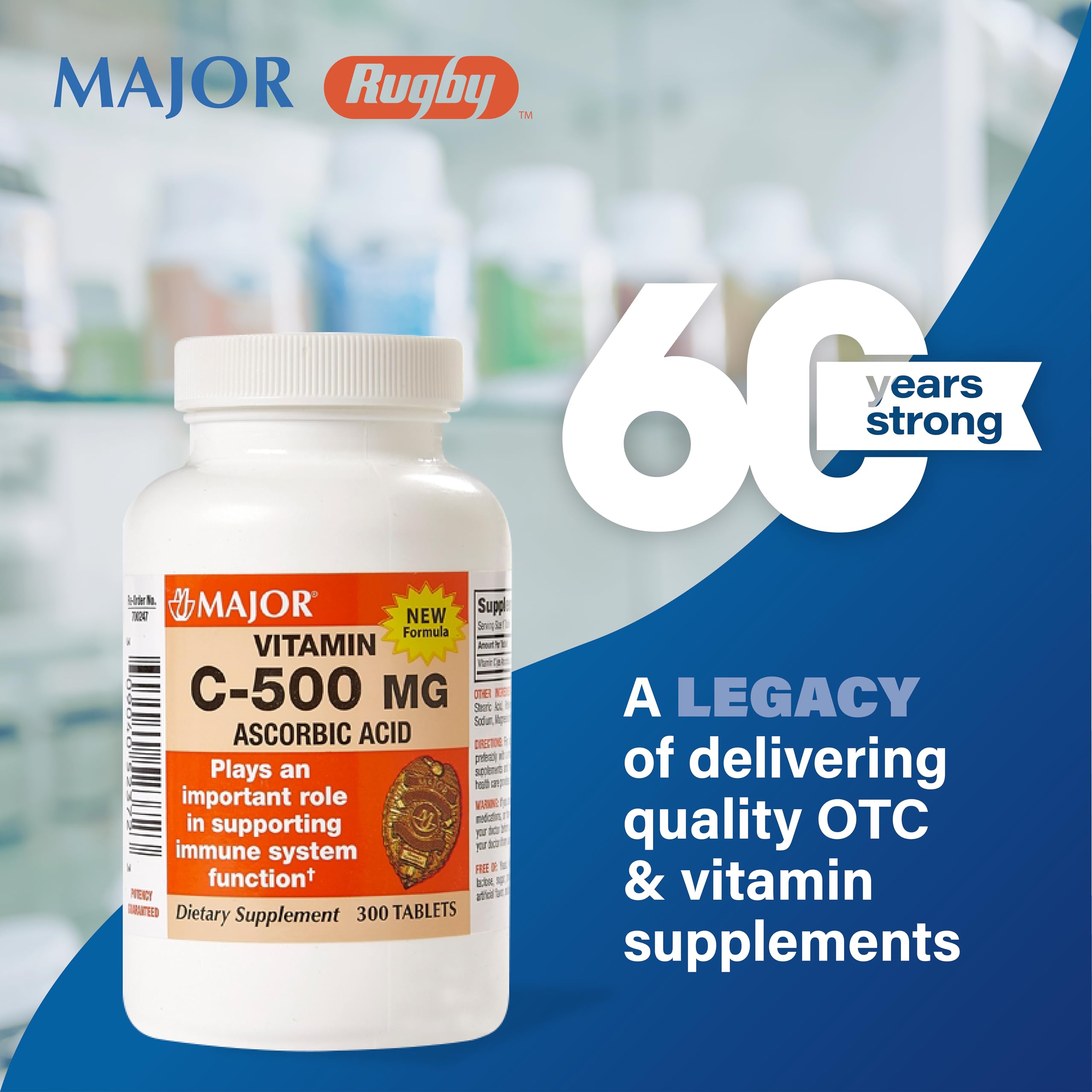 Major Vitamin C 500 mg Tablets (Ascorbic Acid) – 300 Count – Dietary Supplement | 1 Pack