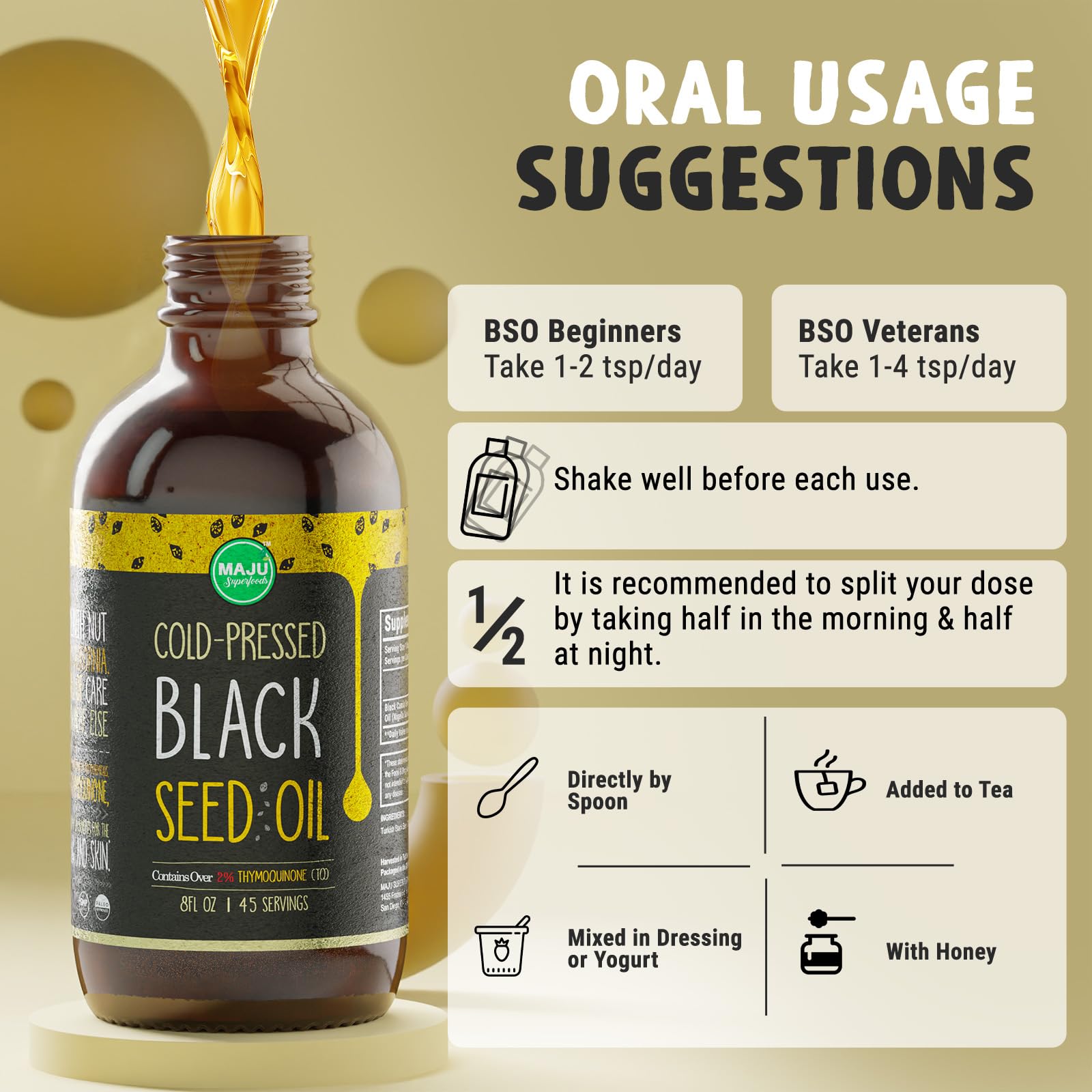 MAJU Black Seed Oil 8 oz – Cold-Pressed Turkish Black Cumin, 3x Thymoquinone, Liquid Pure Blackseed Oil