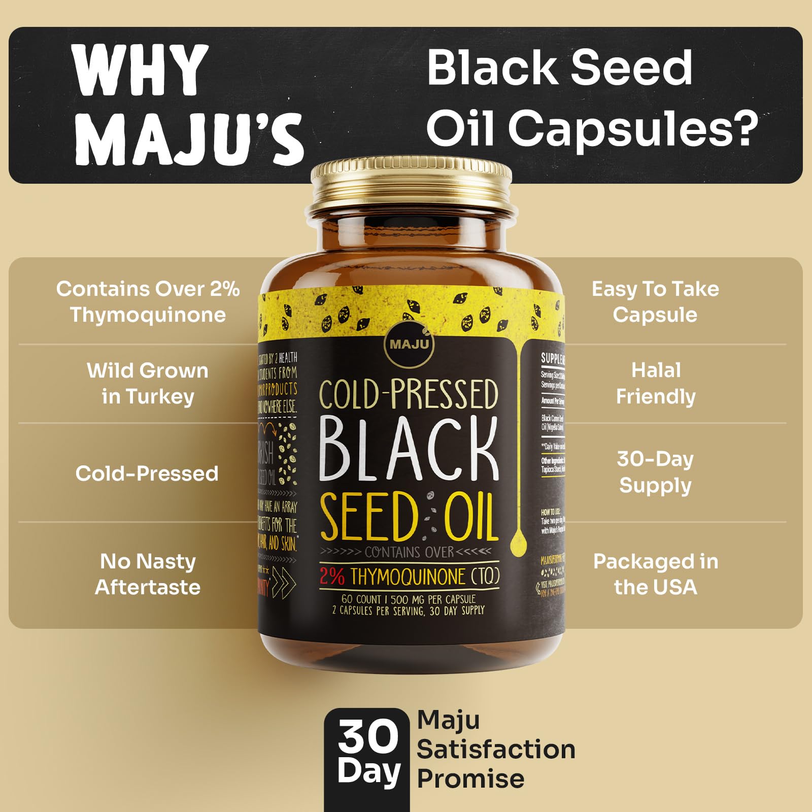 Maju Black Seed Oil Capsules – Cold Pressed Turkish Nigella Sativa, 500mg, 60 Count