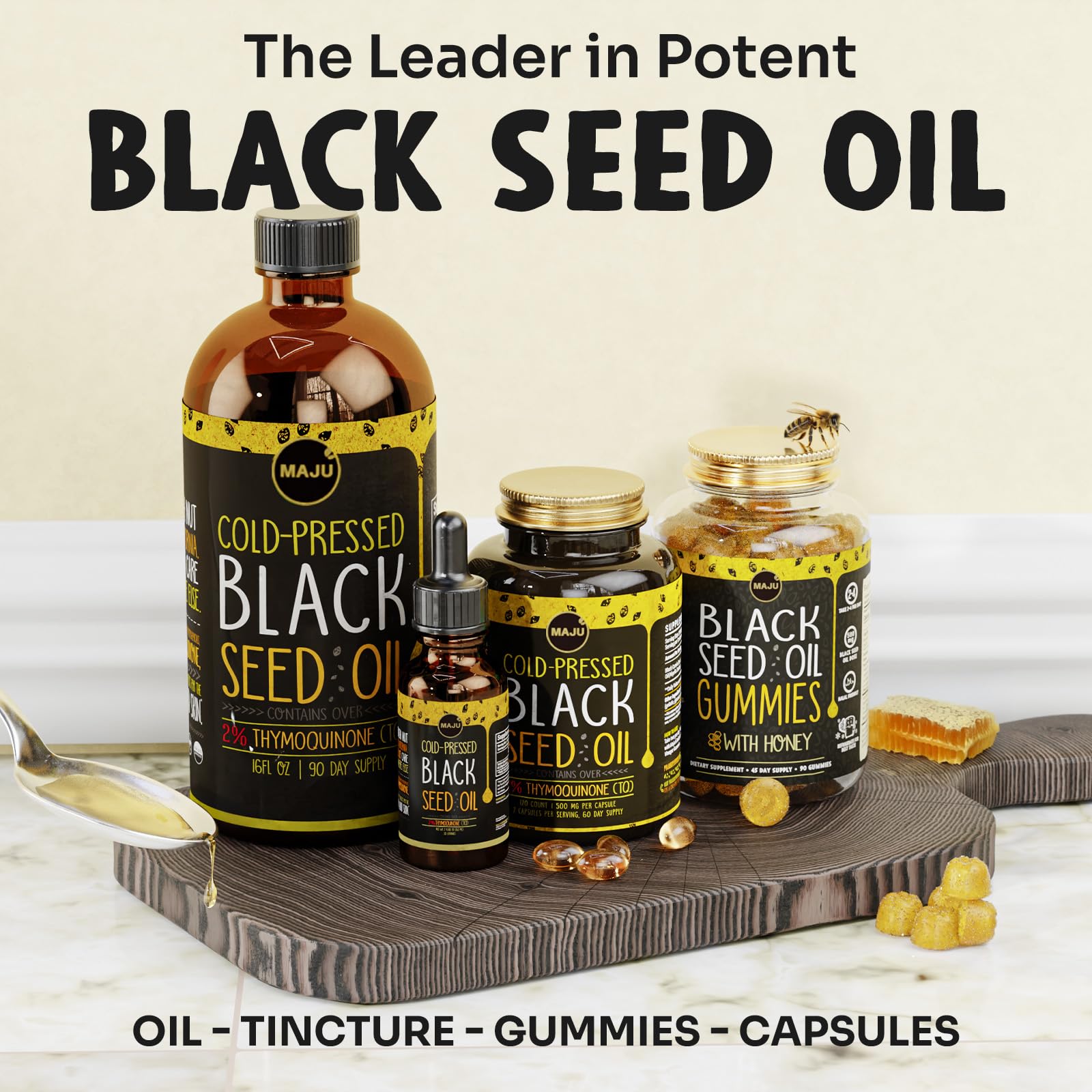 MAJU Black Seed Oil 16oz – 3X Thymoquinone, Cold-Pressed Turkish Nigella Sativa