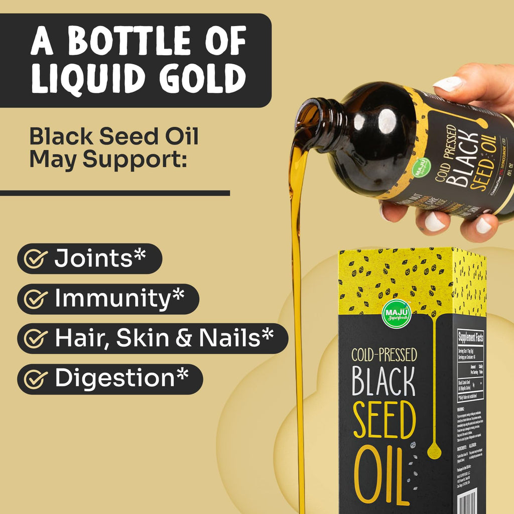 MAJU Black Seed Oil 16oz – 3X Thymoquinone, Cold-Pressed Turkish Nigella Sativa