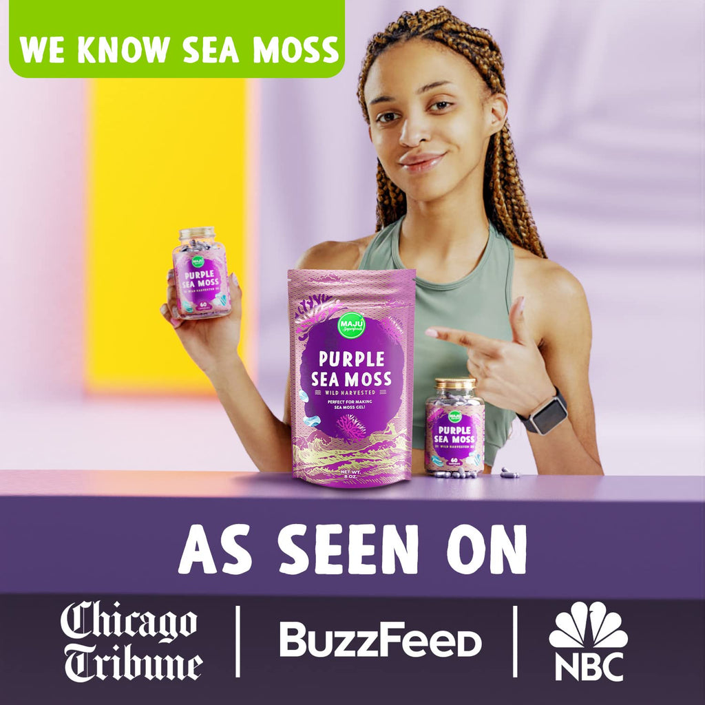 MAJU Purple Sea Moss Capsules 60ct – Extra-Strength Chondrus Crispus, Wild Harvested