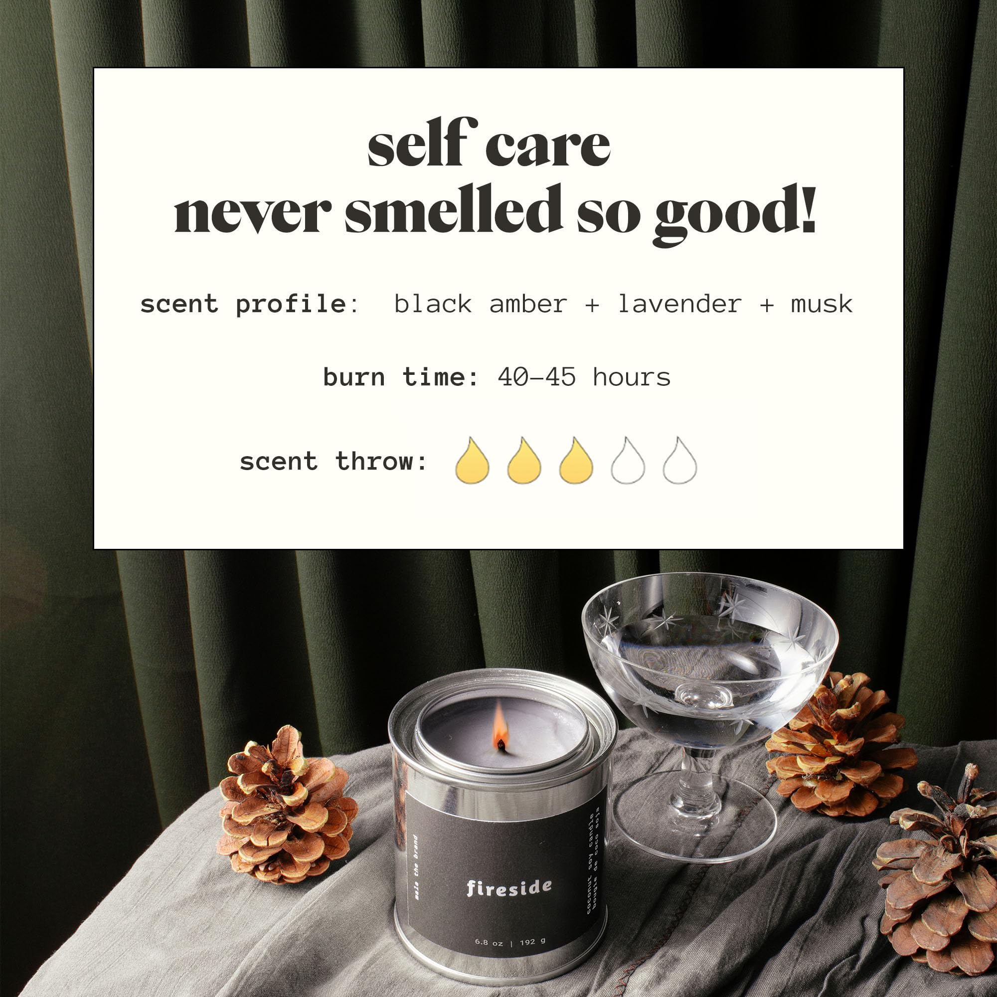Mala Fireside Candle – Black Amber, Musk & Lavender | 6.8 oz, 45-Hour Burn