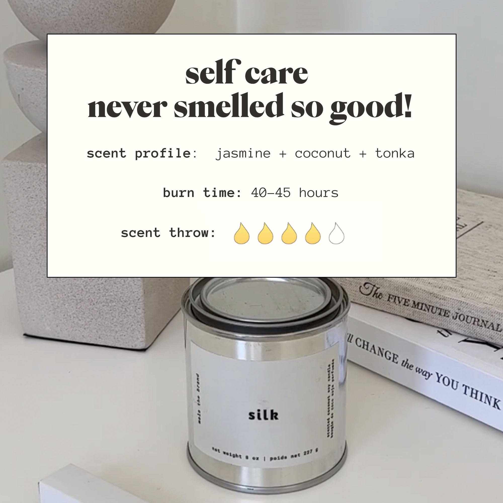 MALA Scented Silk Tonka Bean Jasmine & Coconut - Vegan Soy Candle 6.8 oz