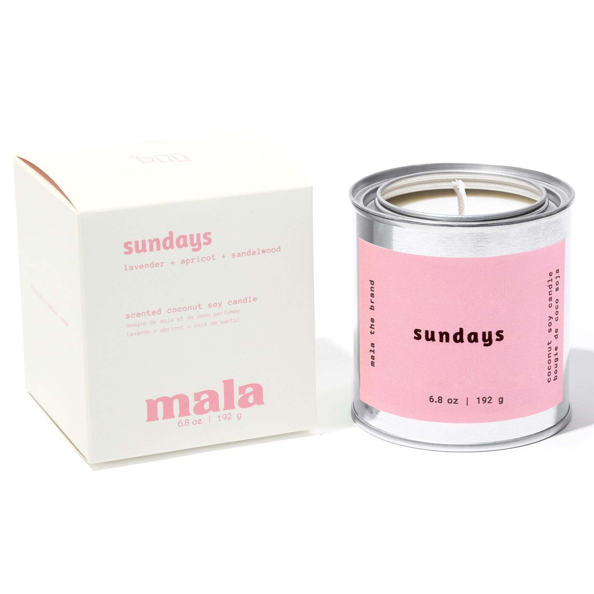 MALA Sundays Apricot Sandalwood & Lavender Candle – Vegan Soy, 6.8 oz