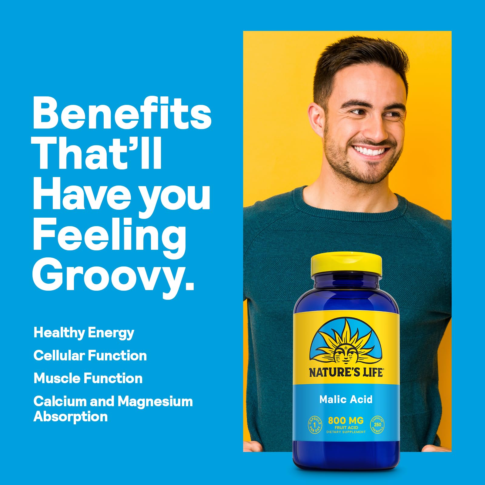 Nature's Life Malic Acid 800 mg – 250 Servings, 250 Capsules | Muscle Function & Cellular Energy