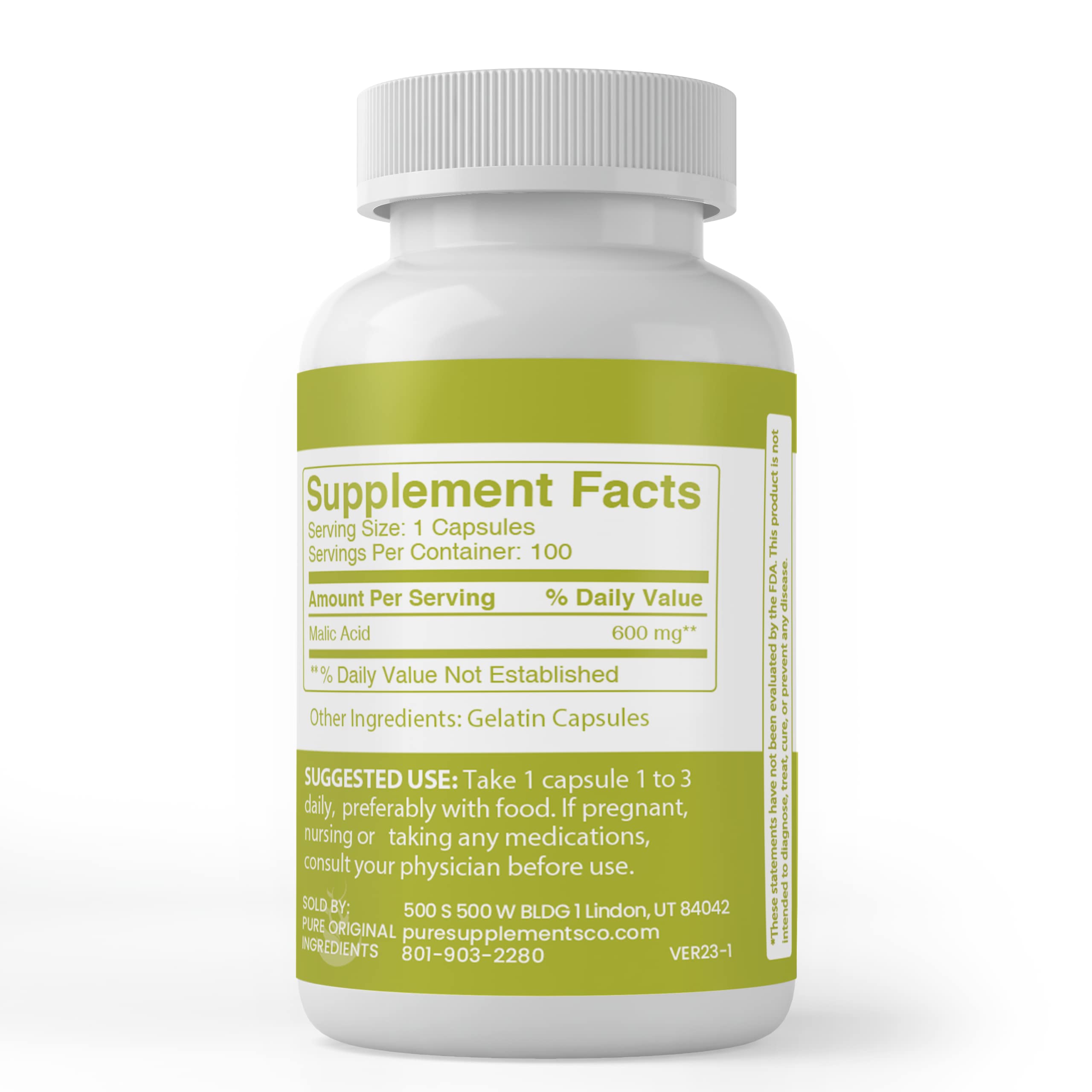 Malic Acid (100 Capsules) – Alpha Hydroxy Acid | Always Pure, Lab Verified