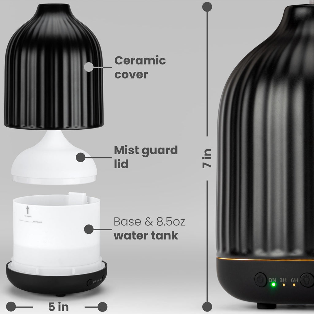 MALMØ Ceramic Diffuser 250ml – Non-Toxic Essential Oil Diffuser Black