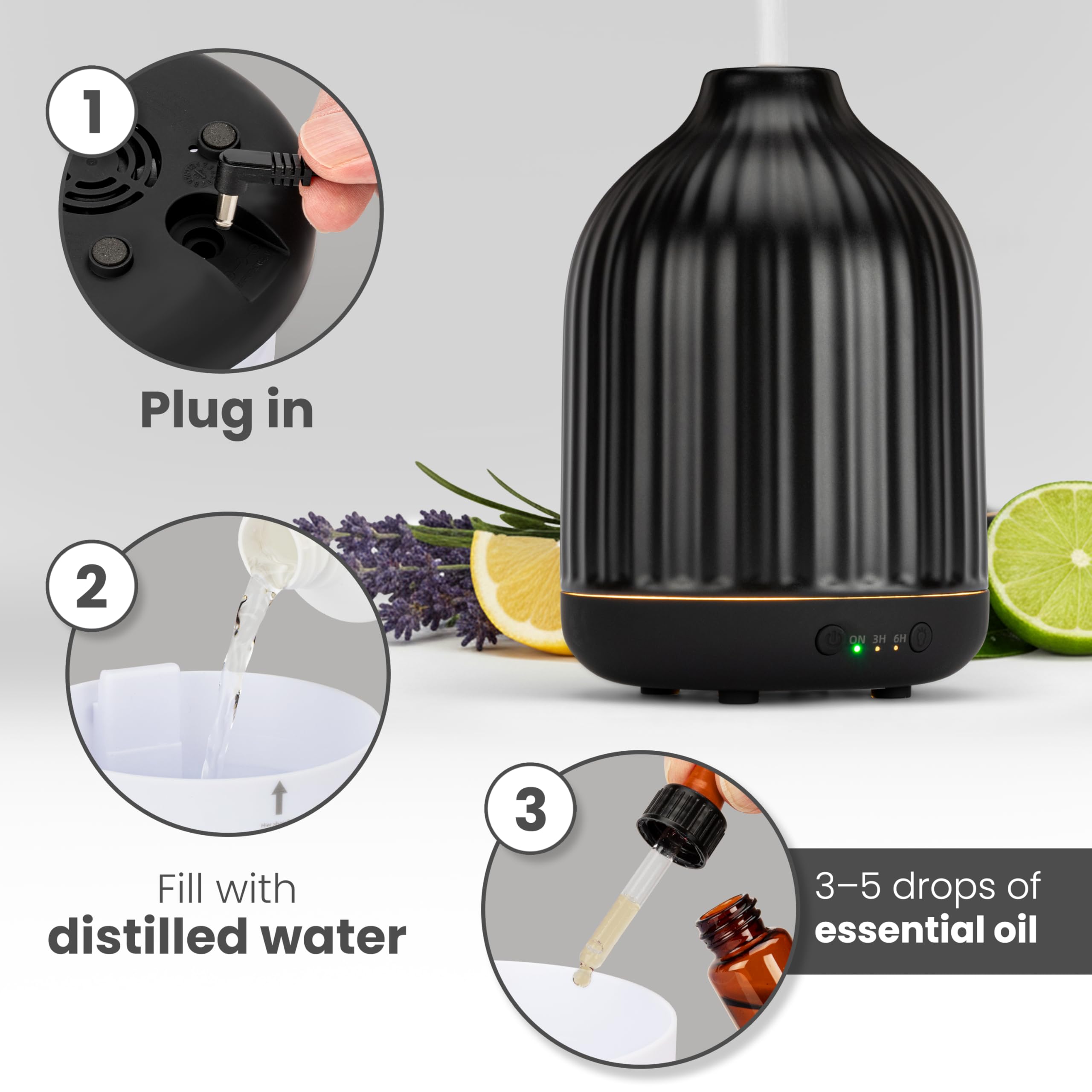 MALMØ Ceramic Diffuser 250ml – Non-Toxic Essential Oil Diffuser Black