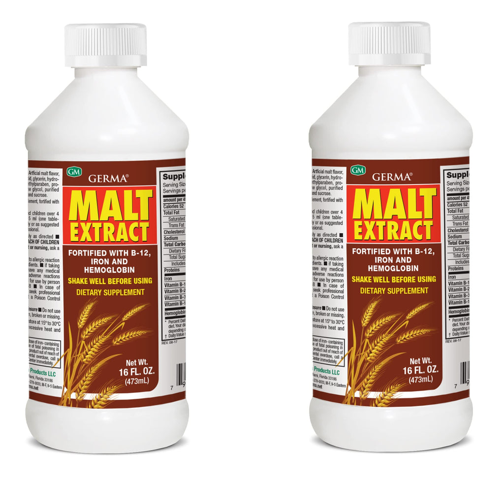 Germa Malt Extract Fortified with Vitamin B-12 and Iron - 16oz, 2 Pack