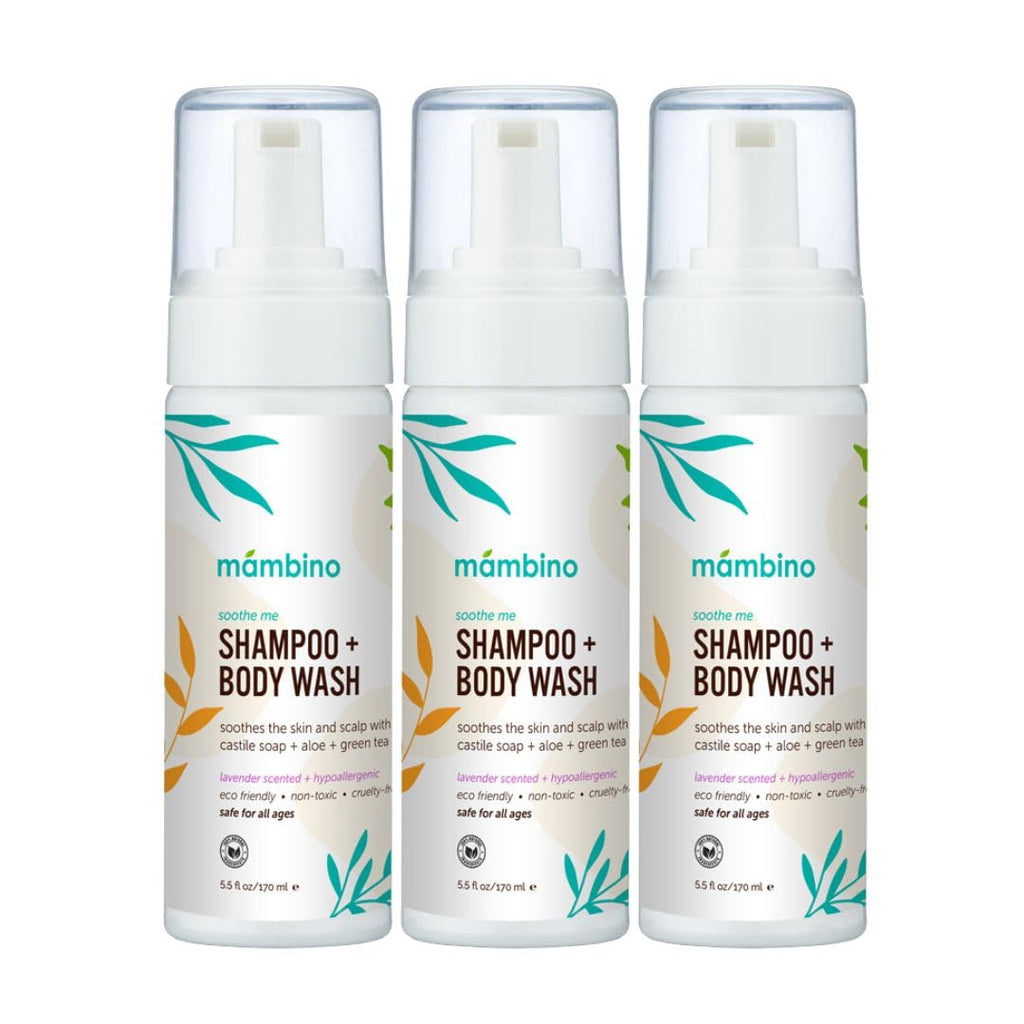 Mambino Organics Soothe Me Kids Shampoo & Body Wash – 3-Pack, Hypoallergenic, Plant-Based, Lavender & Green Tea, 5.5 fl oz