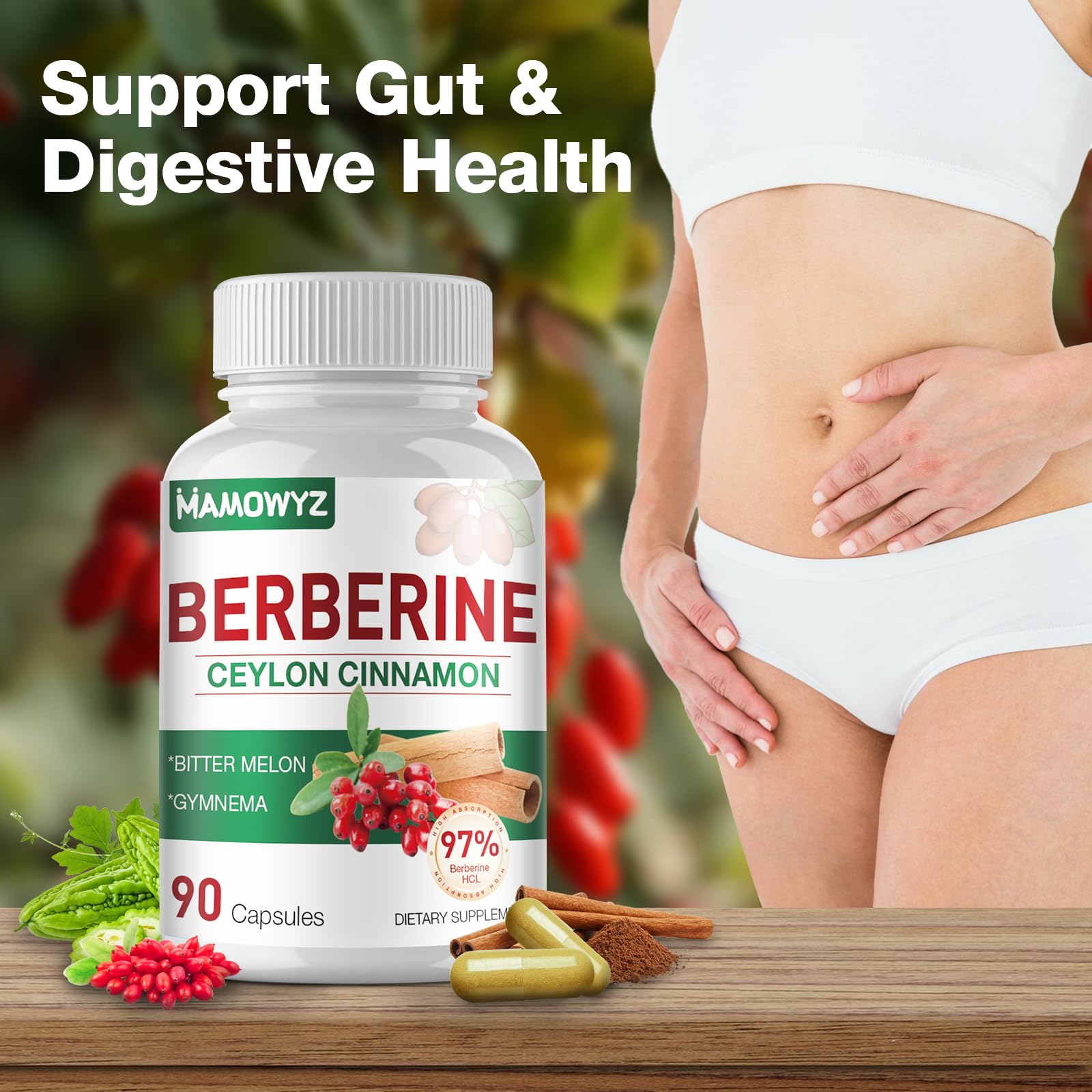 MAMOWYZ Berberine with Ceylon Cinnamon | 1500mg Berberine HCl, AMPK Activation, 2-Pack