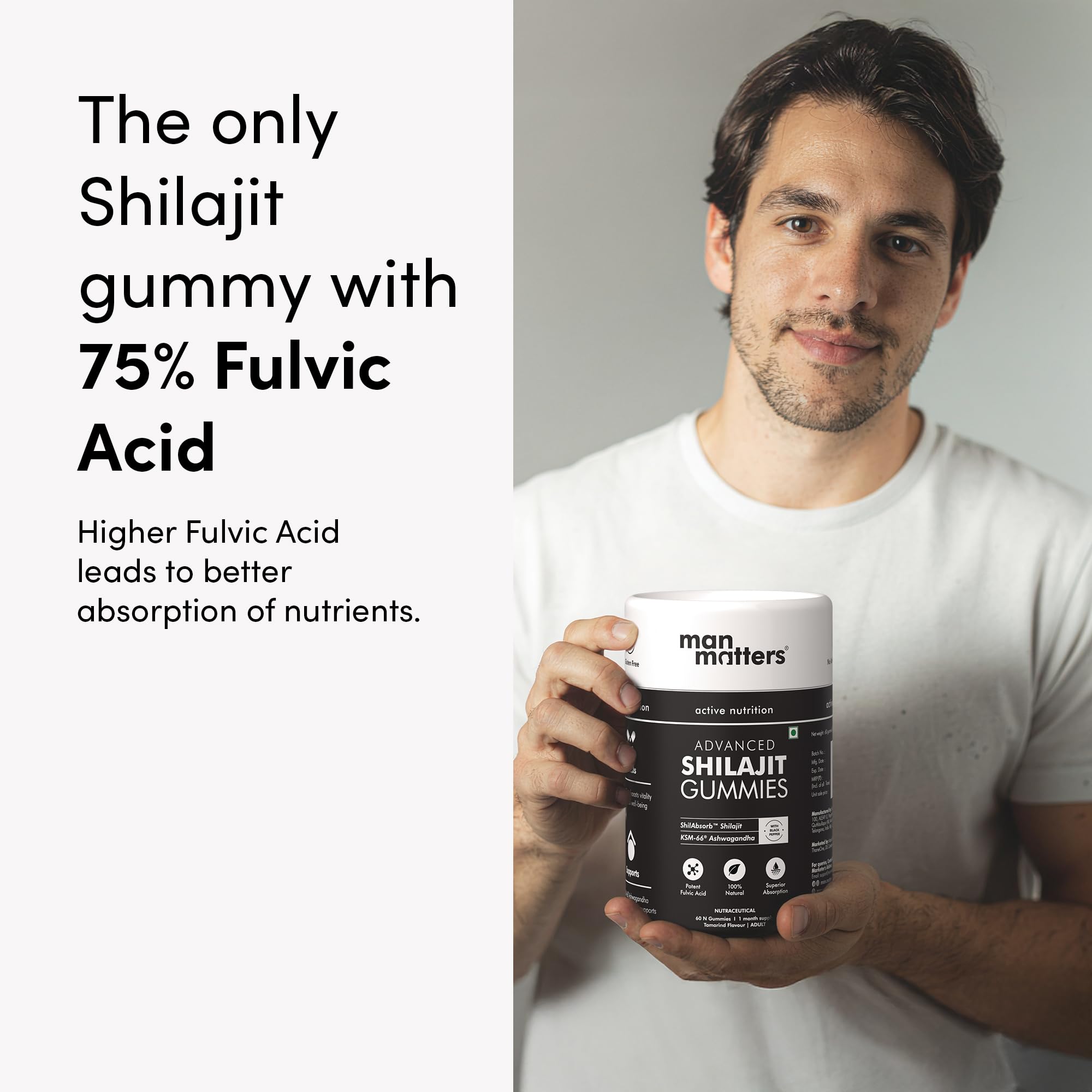 Man Matters Himalayan Shilajit Gummies – Lab Tested, Sugar-Free, Ashwagandha & Gokshura | 60 Gummies