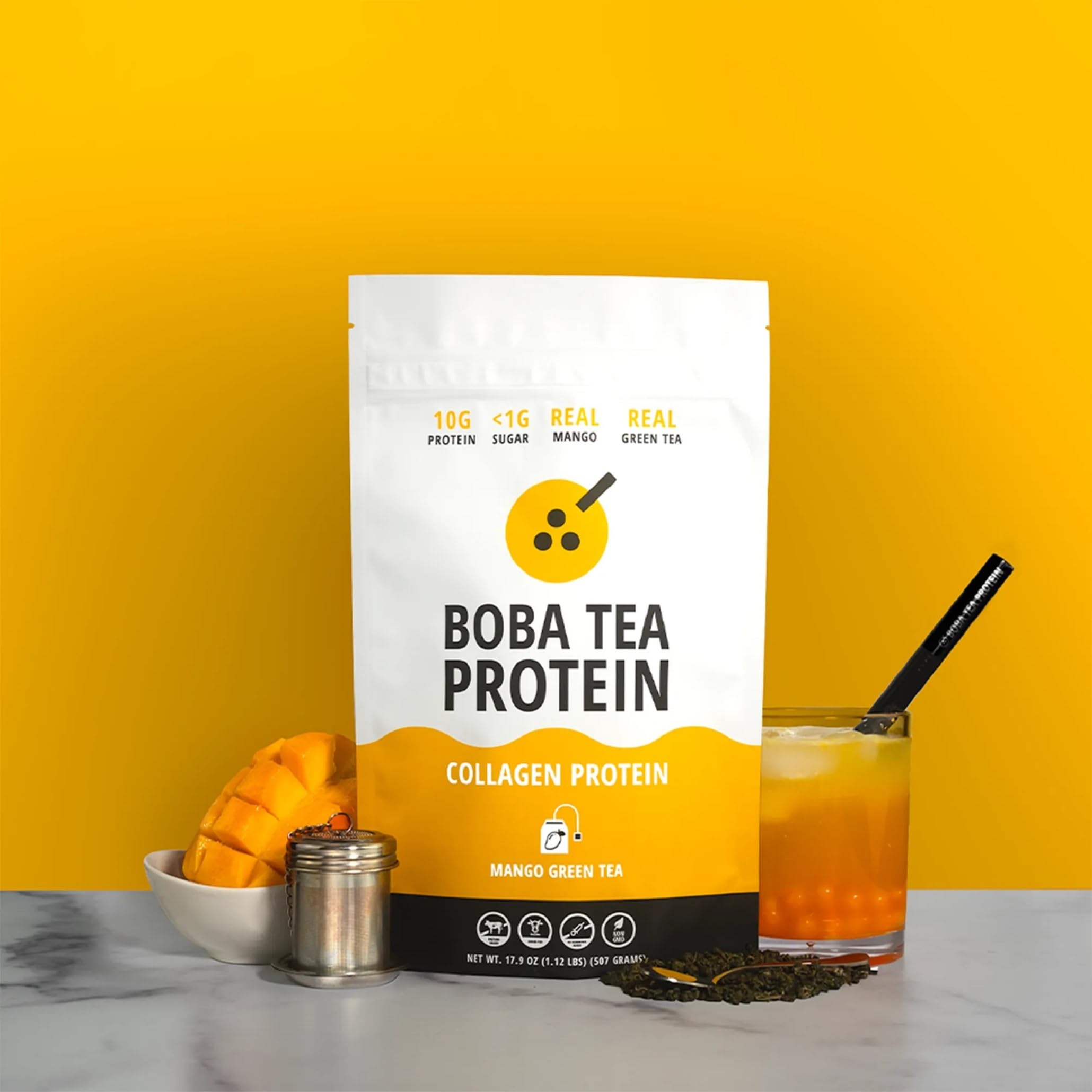 Mango Green Tea Collagen Powder | 30 Servings | Grass-Fed Bovine, No Added Sugar
