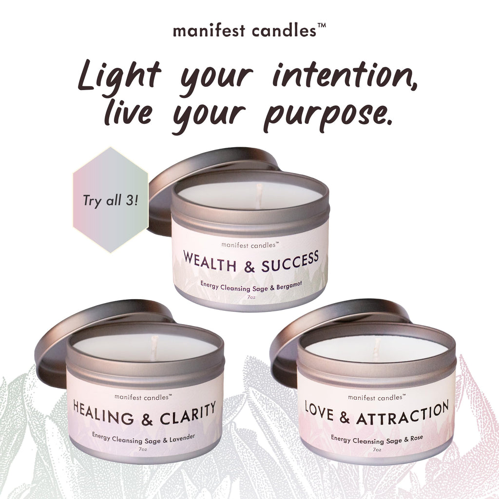 Manifest Candles Love Candle - 7oz Sage & Rose, 50+ Hour Burn