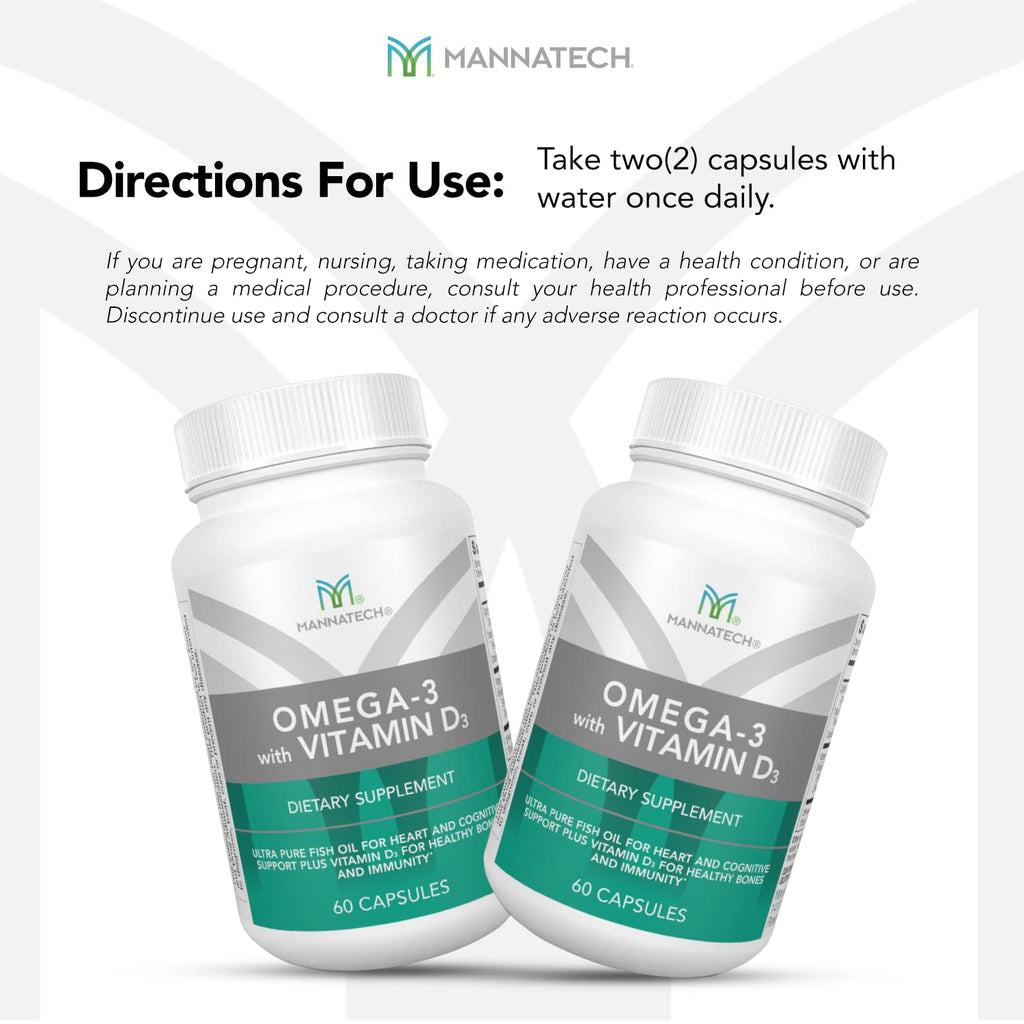 Mannatech Omega-3 with Vitamin D3 – Bone, Heart & Brain Health | Pure Fish Oil