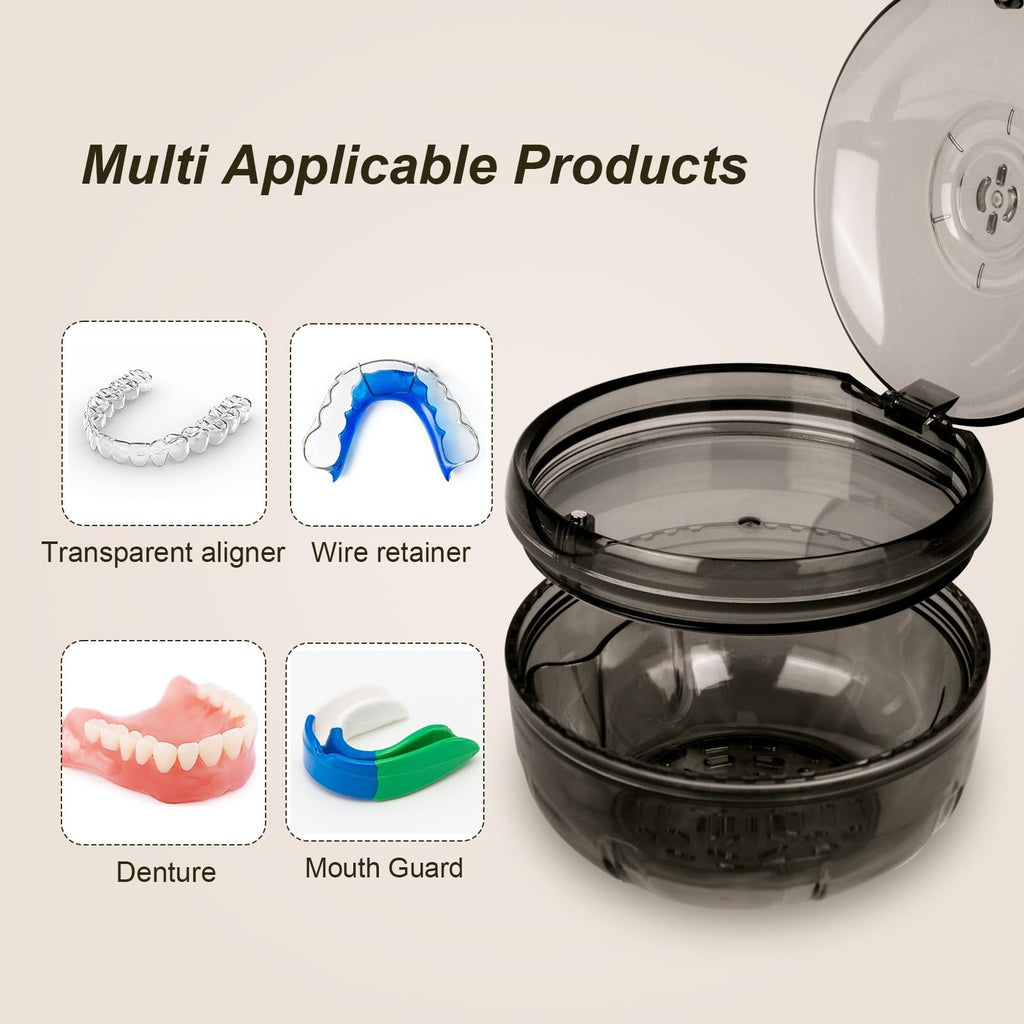 Maoerdental Retainer Cleaner Case – Double Layer No-Leak Denture Cup (Black)