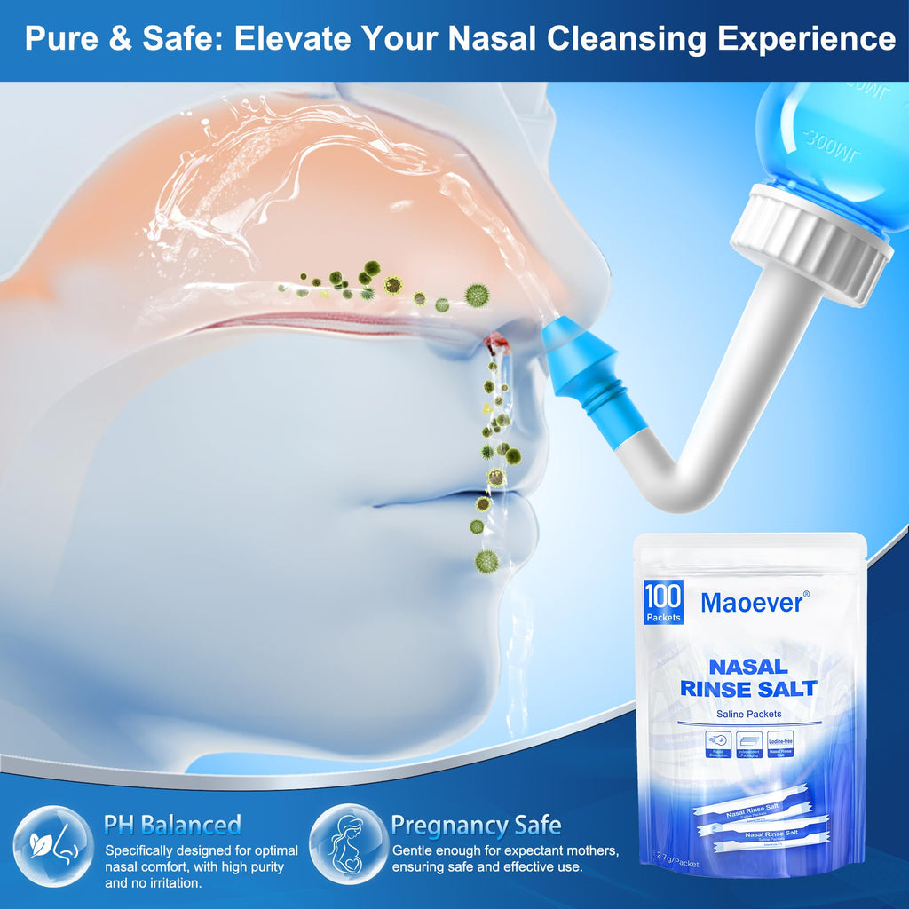 MAOEVER Neti Pot Salt Packets – 100 Individually Wrapped Saline Packets for Nasal Irrigation