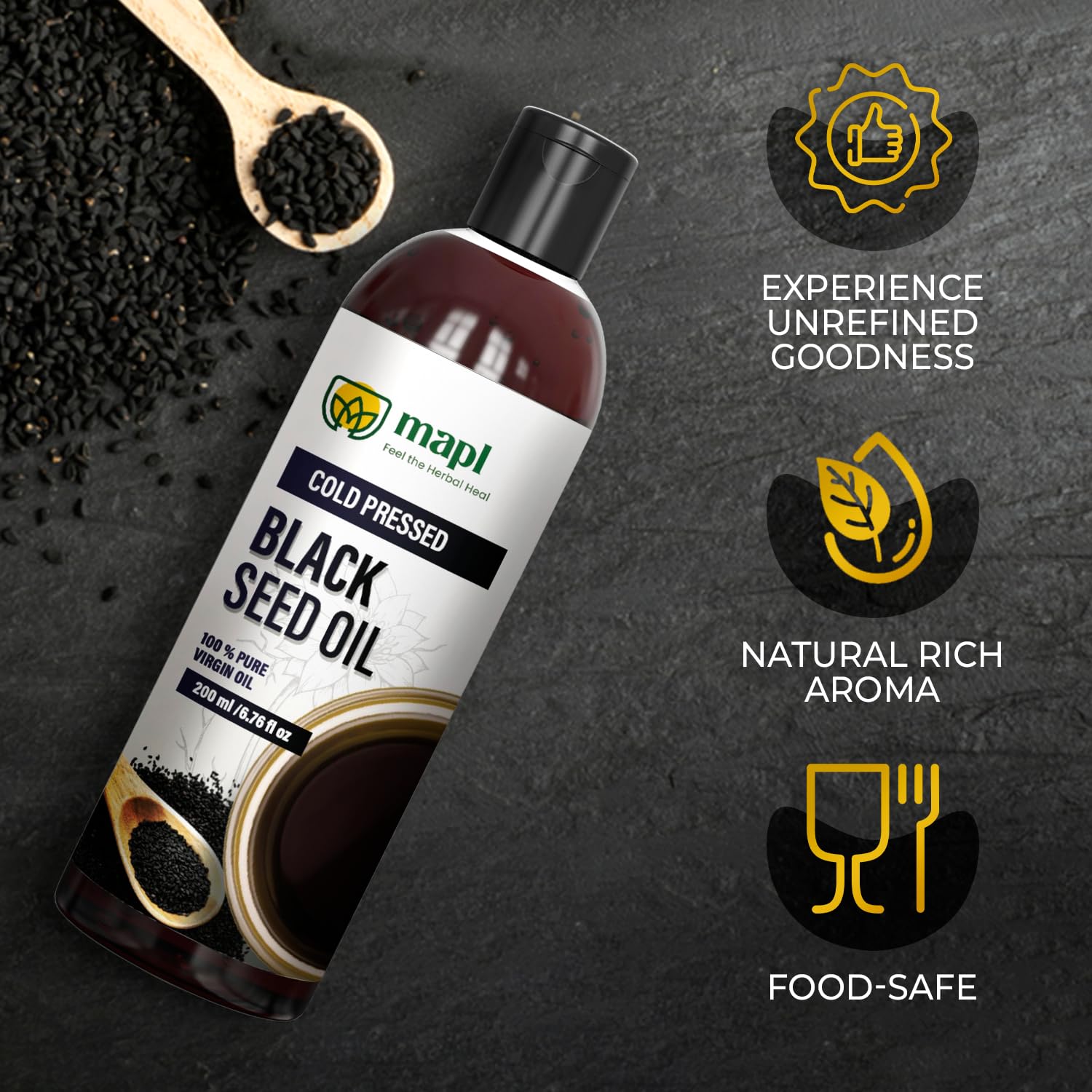 Mapl Organic Black Seed Oil – Cold-Pressed Nigella Sativa (200ml)