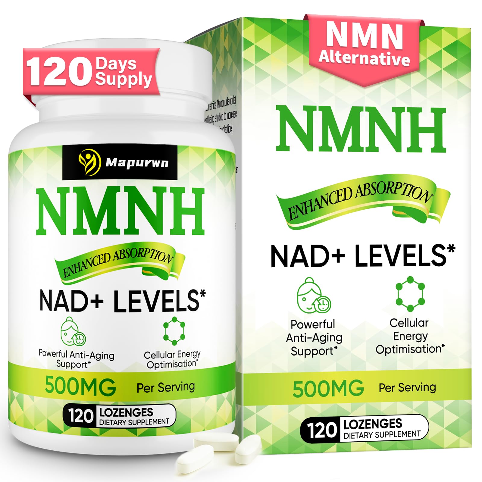 Mapurwn NMNH NMN Supplement 500mg | NAD+ Booster for Aging, Energy & Focus | 120 Count