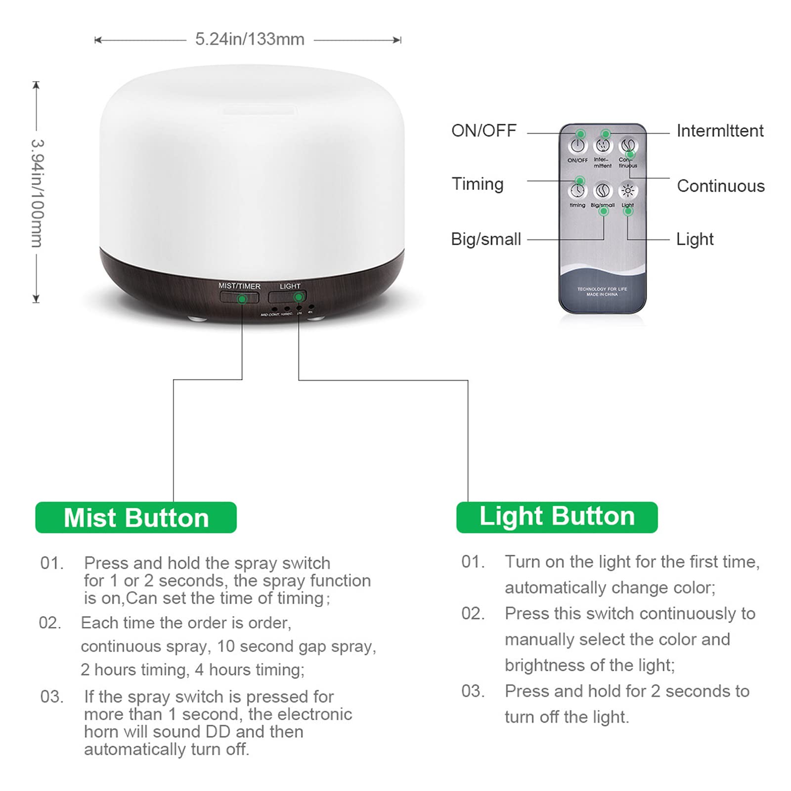 Marchred 300ML Essential Oil Diffuser with Remote – Ultrasonic Humidifier for Large Rooms (Dark Wood Grain)