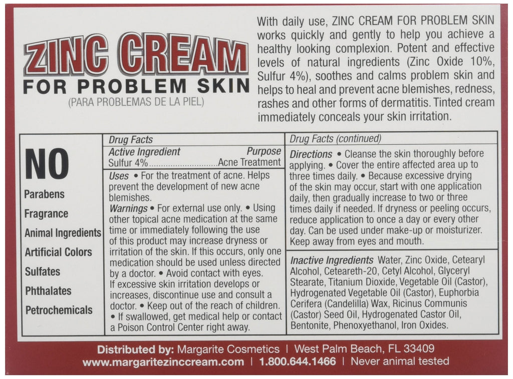Margarite Zinc Cream 1oz – Acne Support & Subtle Concealer (Fragrance-Free)