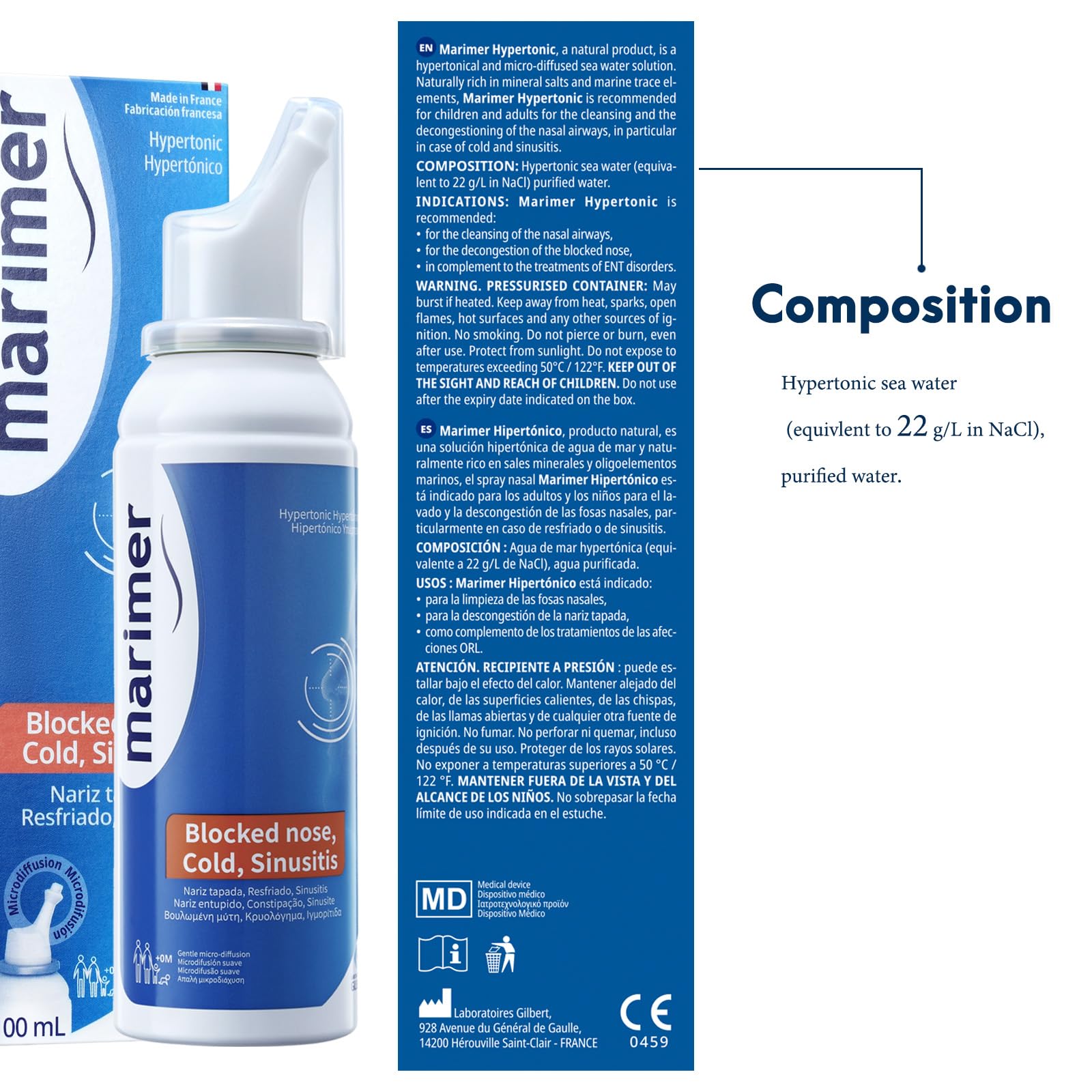 Marimer Hypertonic Saline Nasal Spray All Natural Seawater - 3 Pack (100 mL each)