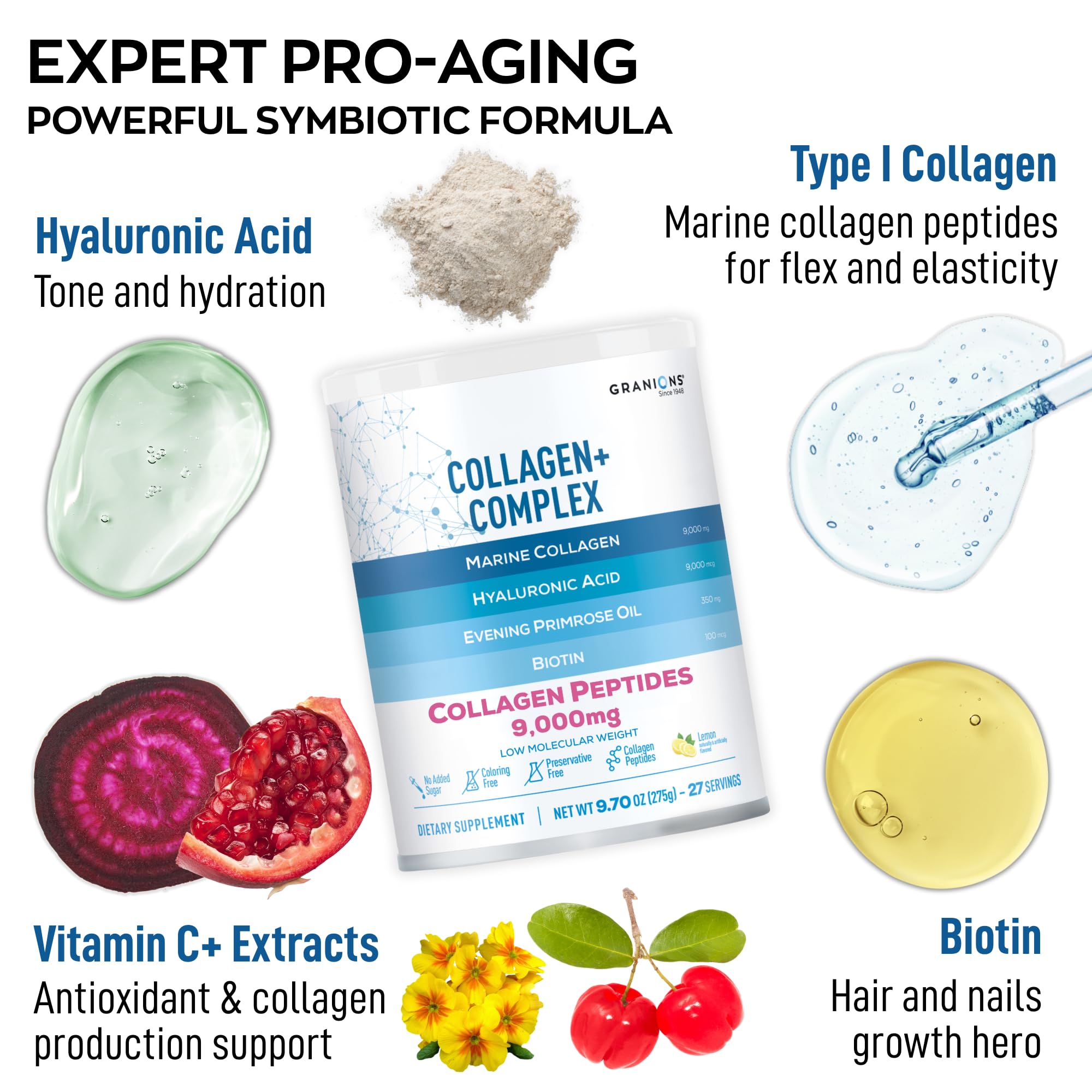 Marine Collagen Powder – Pink Lemonade 9.7oz | Type I Hydrolyzed Marine Collagen Peptides