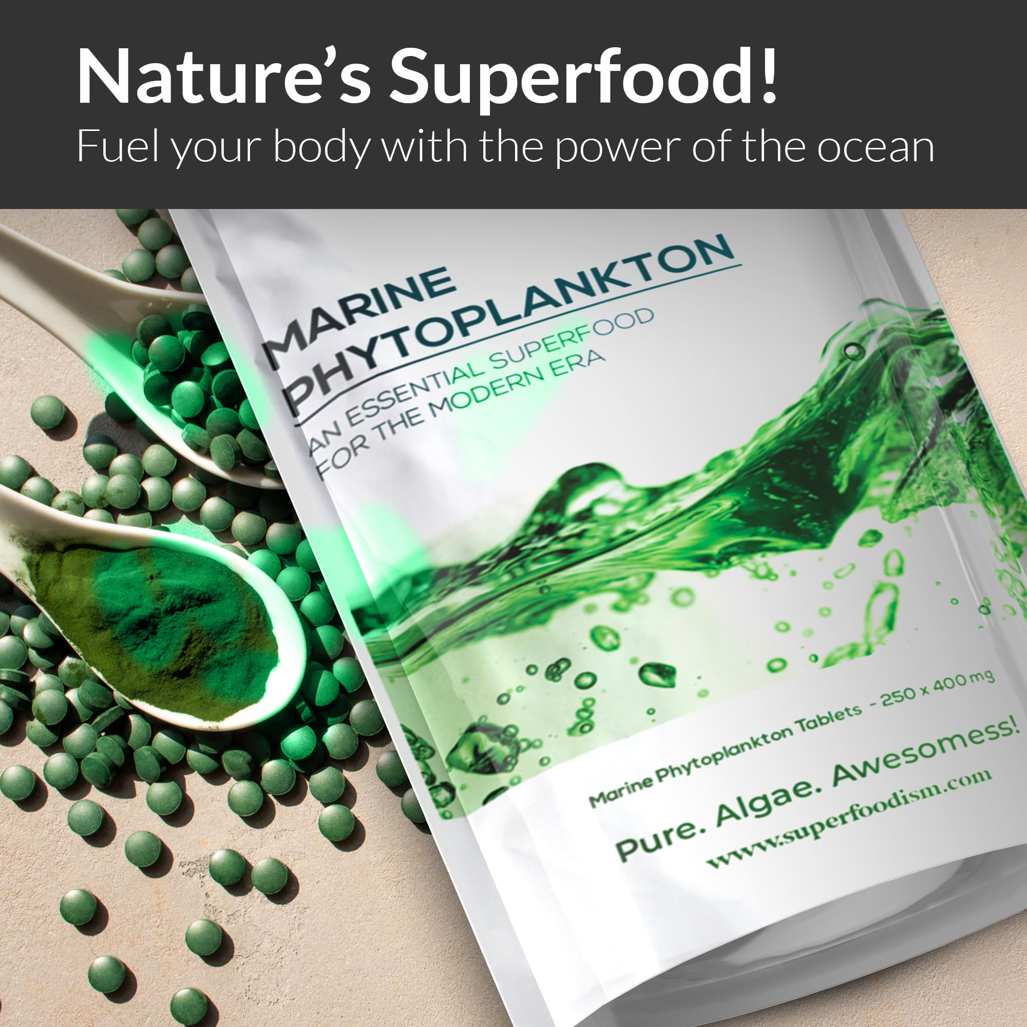SuperFoodISM Marine Phytoplankton Supplement - Omega-3 & Essential Nutrients (250 Tablets)