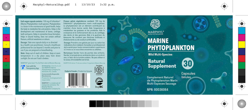 MARPHYL Marine Phytoplankton – Wild Multi-Species Supplement, 150 mg per Capsule, 30 Vegan Capsules | Vancouver Island, Canada
