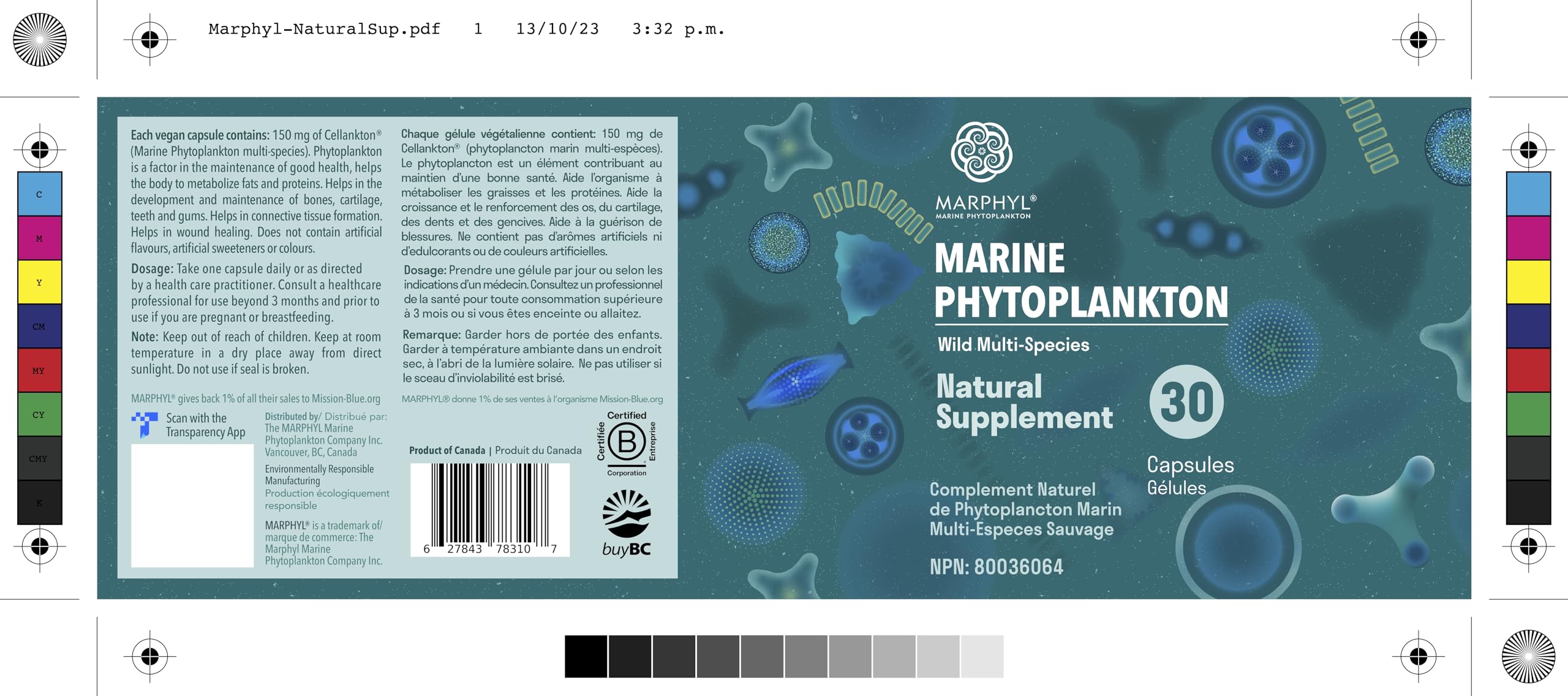 MARPHYL Marine Phytoplankton – Wild Multi-Species Supplement, 150 mg per Capsule, 30 Vegan Capsules | Vancouver Island, Canada