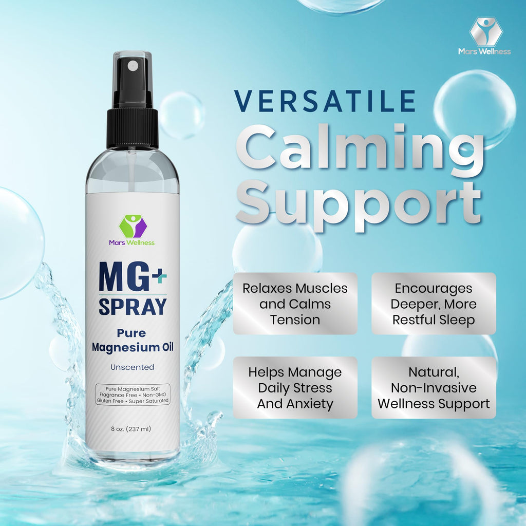Mars Wellness MG+ Pure Magnesium Oil Spray – Made in USA, 8 oz for Relaxation & Muscular Support
