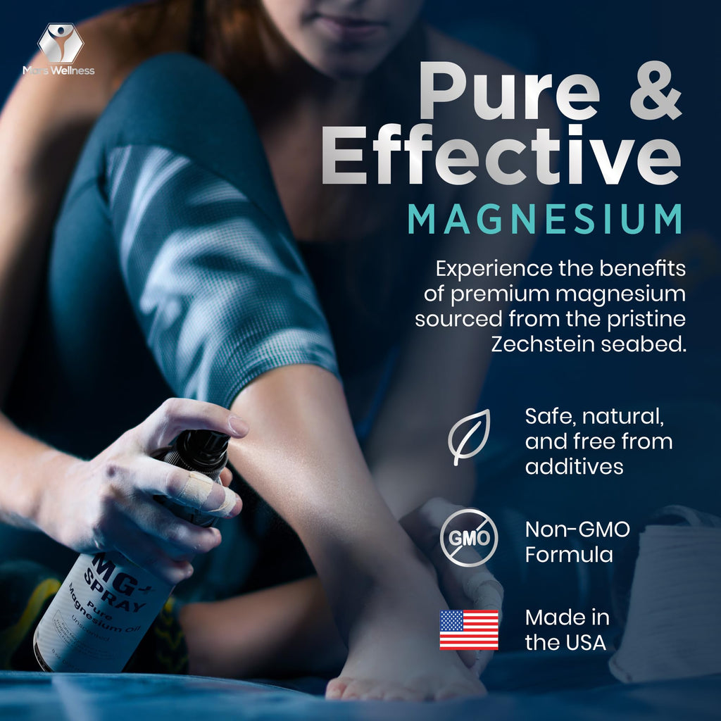 Mars Wellness MG+ Pure Magnesium Oil Spray – Made in USA, 8 oz for Relaxation & Muscular Support