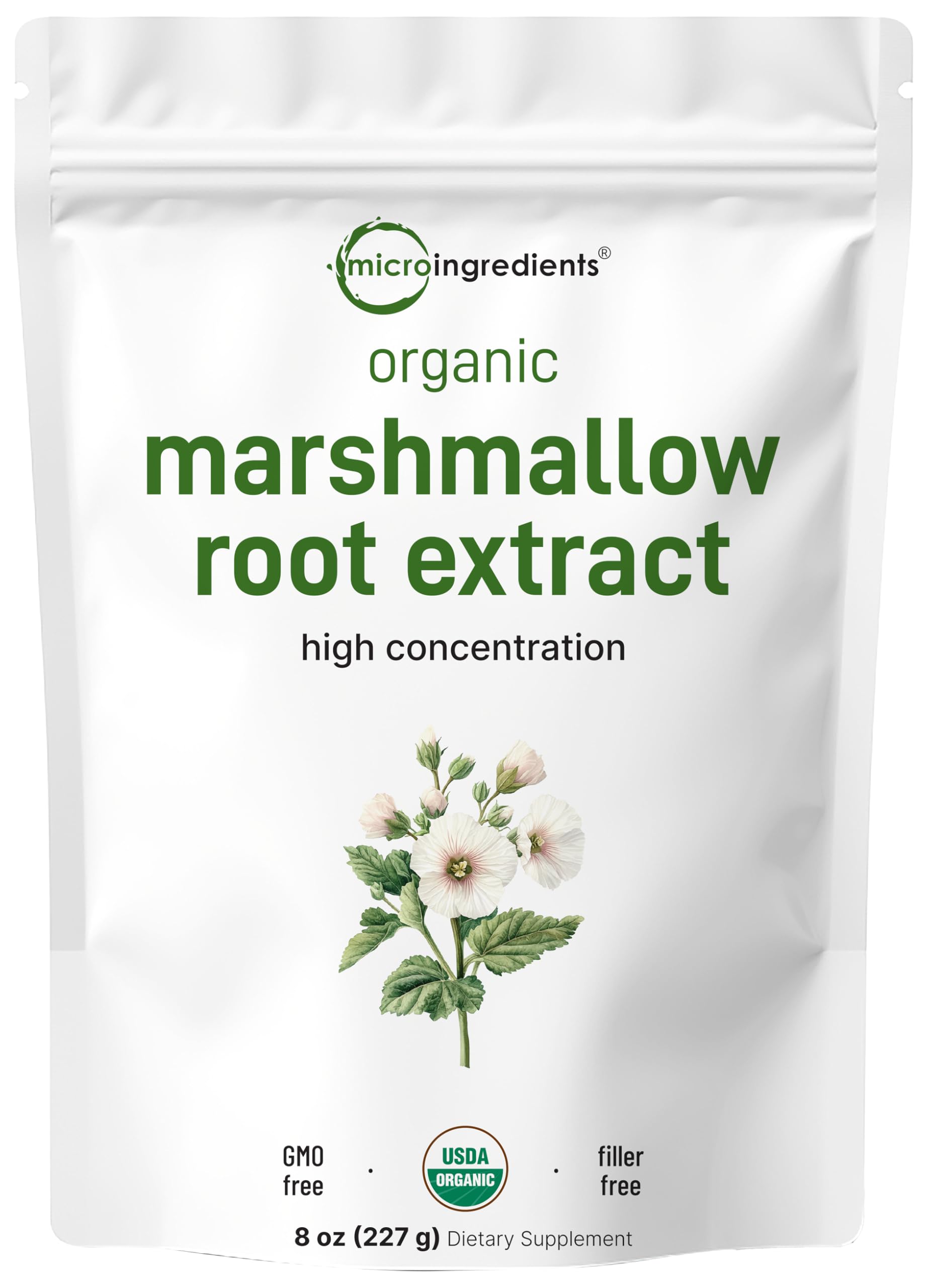 Organic Marshmallow Root Powder 8 oz - Filler-Free, Non-GMO, Vegan | Micro Ingredients