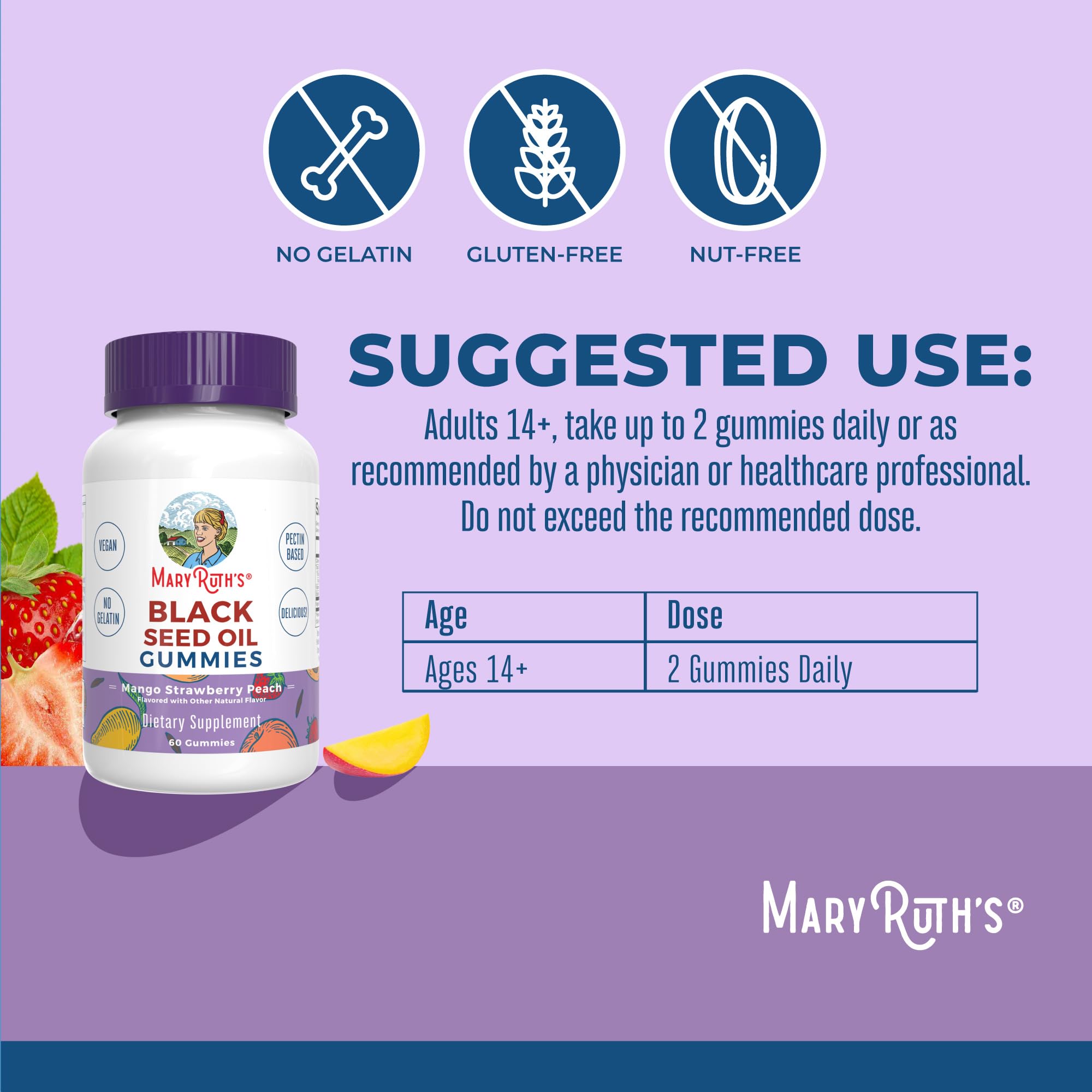 MaryRuth Organics Black Seed Oil Gummies – Vegan Immune & Heart Health (60 Gummies)