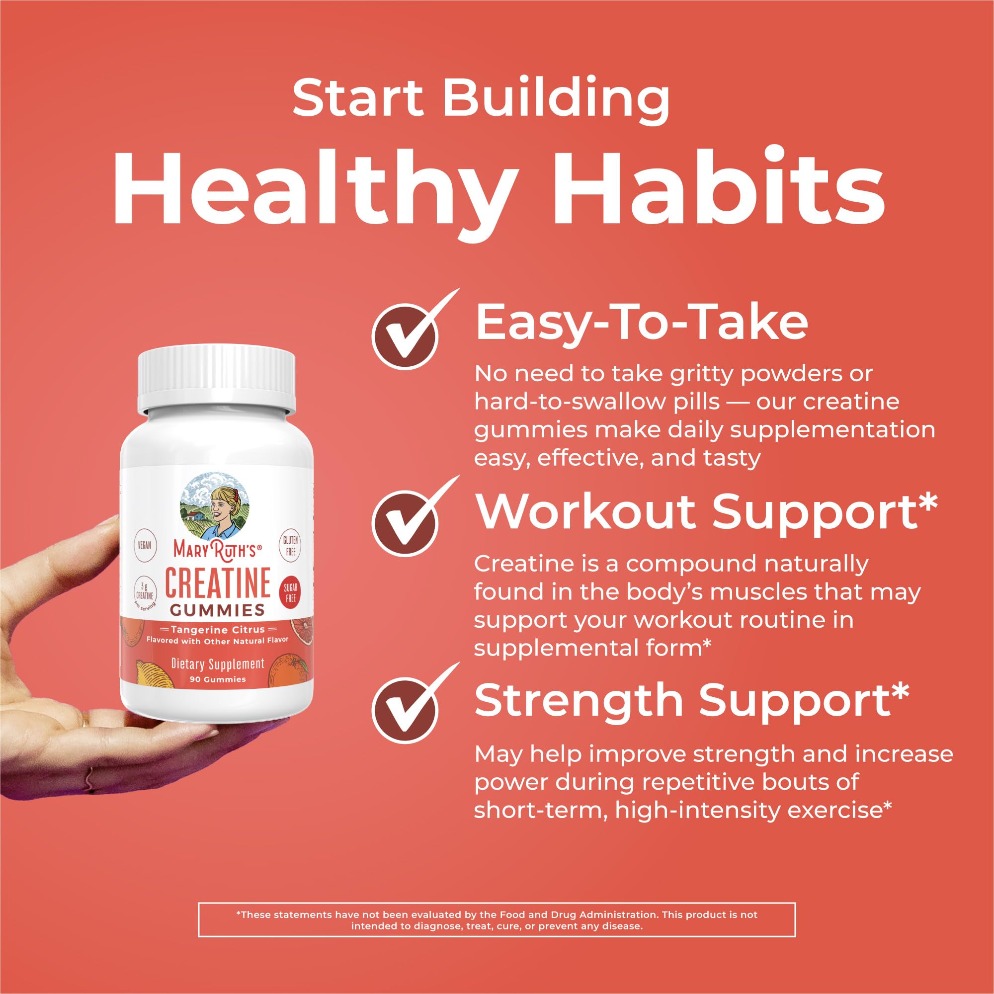 MaryRuth Organic Creatine Gummies – 3g per Serving, Vegan & Sugar Free, Tangerine Citrus