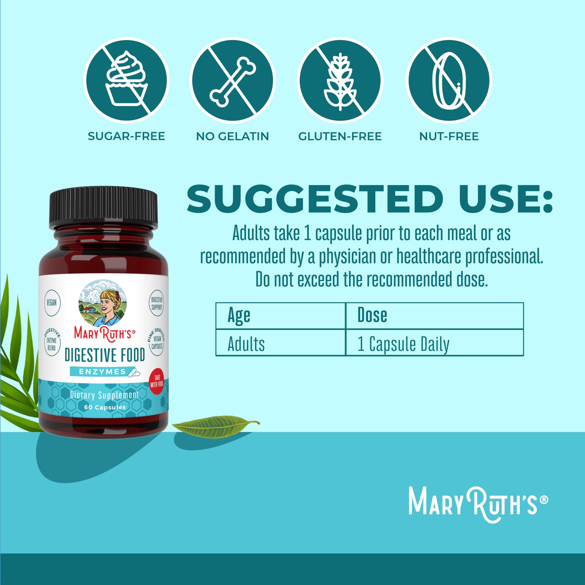 MaryRuth Organics Digestive Enzymes – Up to 2 Months, Over 12 Enzymes, Vegan Digestive Health